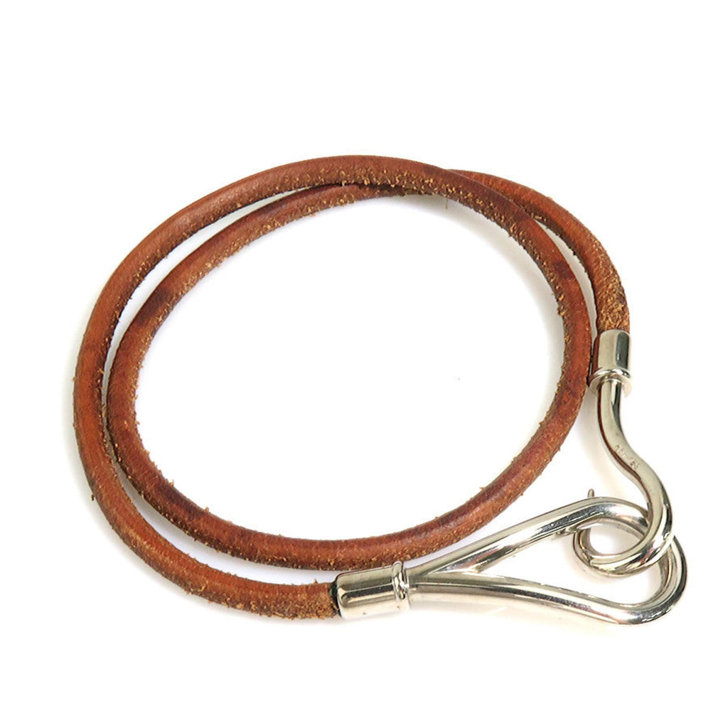 Necklace Leather and Metal Brown and Silver
