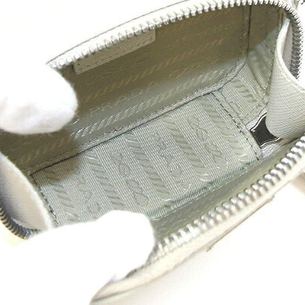 Triangle Double Zip Pouch Bag with Chain Saffiano Leather Mini