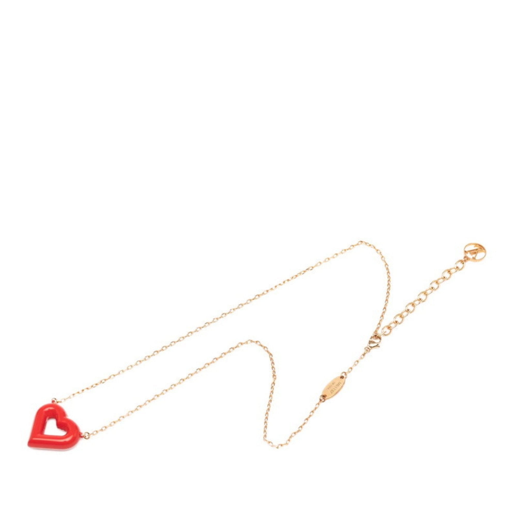 Heart Pendant Necklace Gold Red Plated
