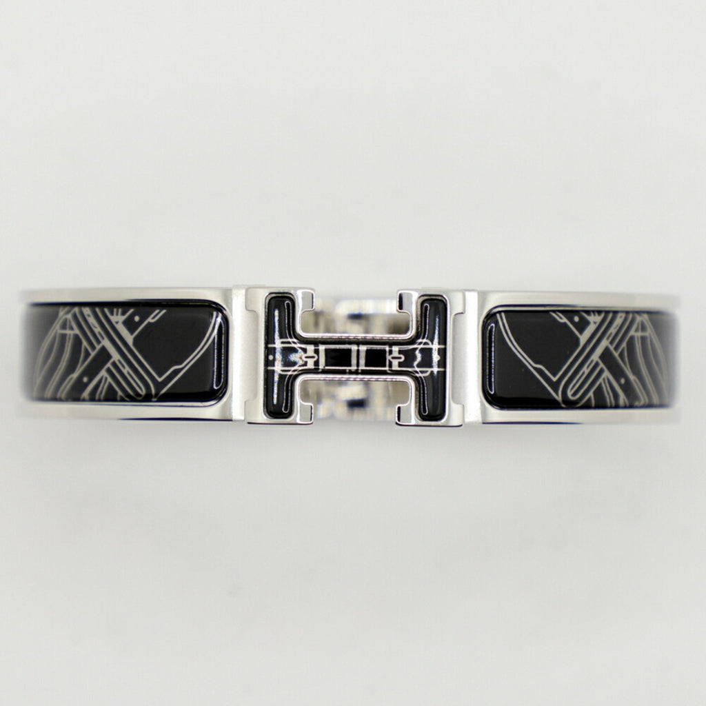 Bracelet Enamel and Metal Black and Silver