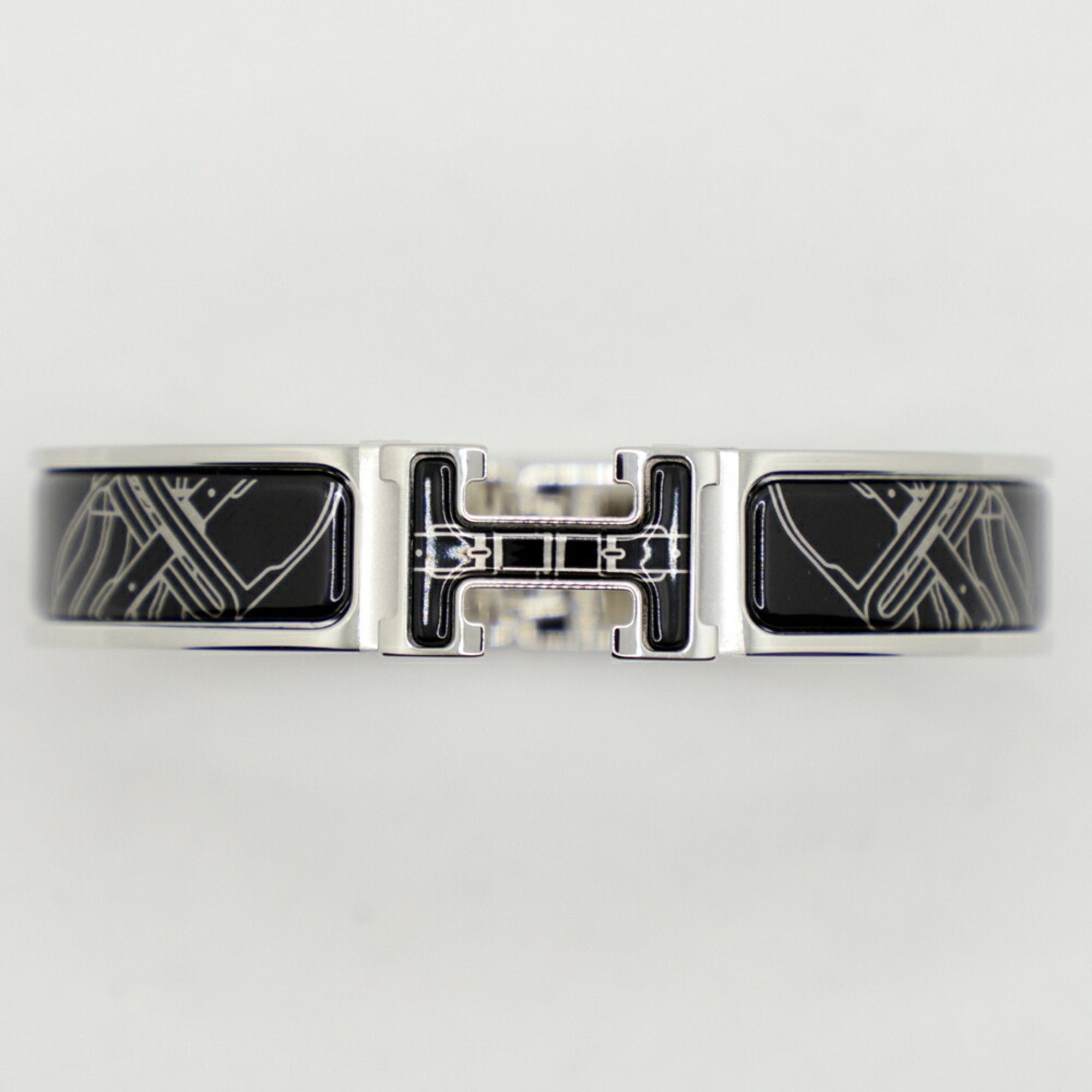 Bracelet Enamel and Metal Black and Silver