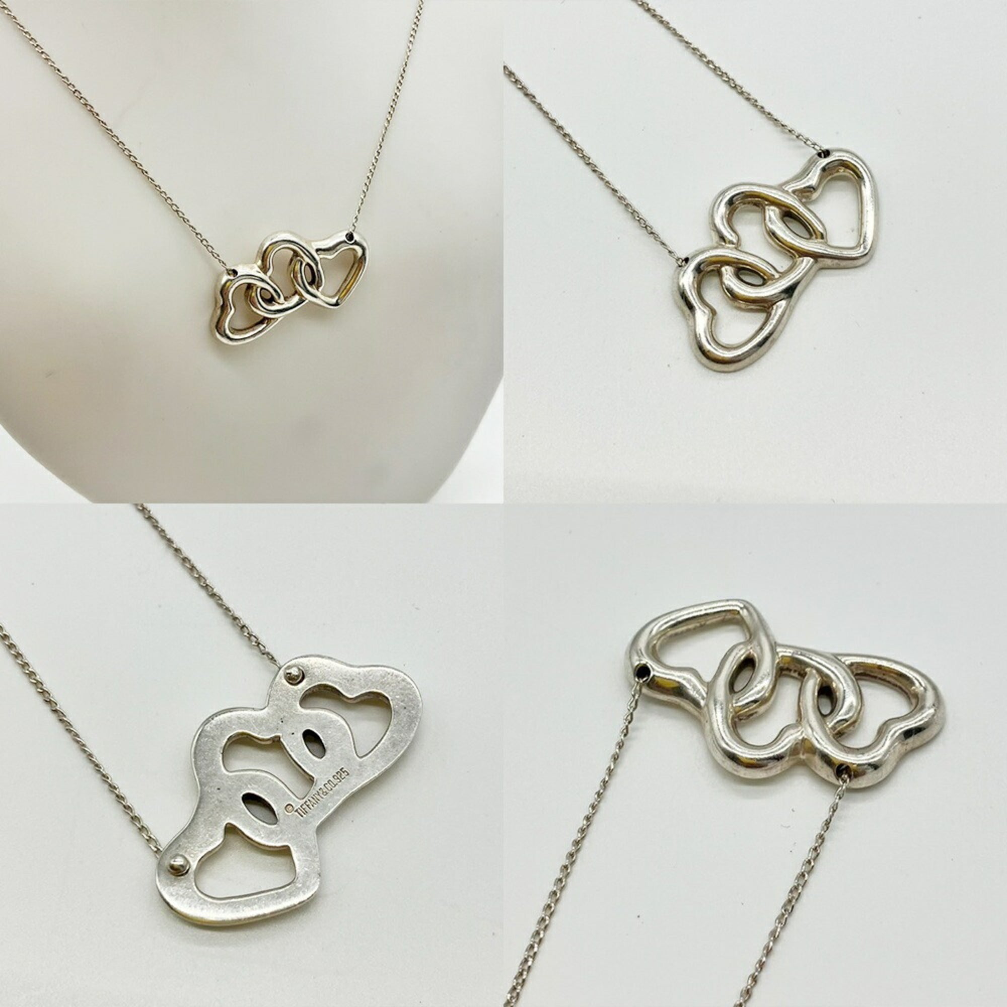 Triple Heart Pendant Necklace Sterling Silver