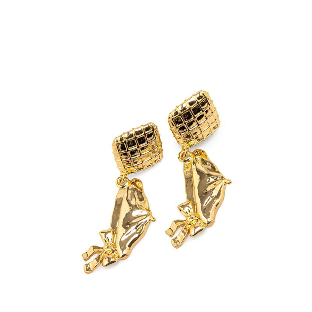 Matelasse Hat Motif Earrings Gold Gold-Tone Metal