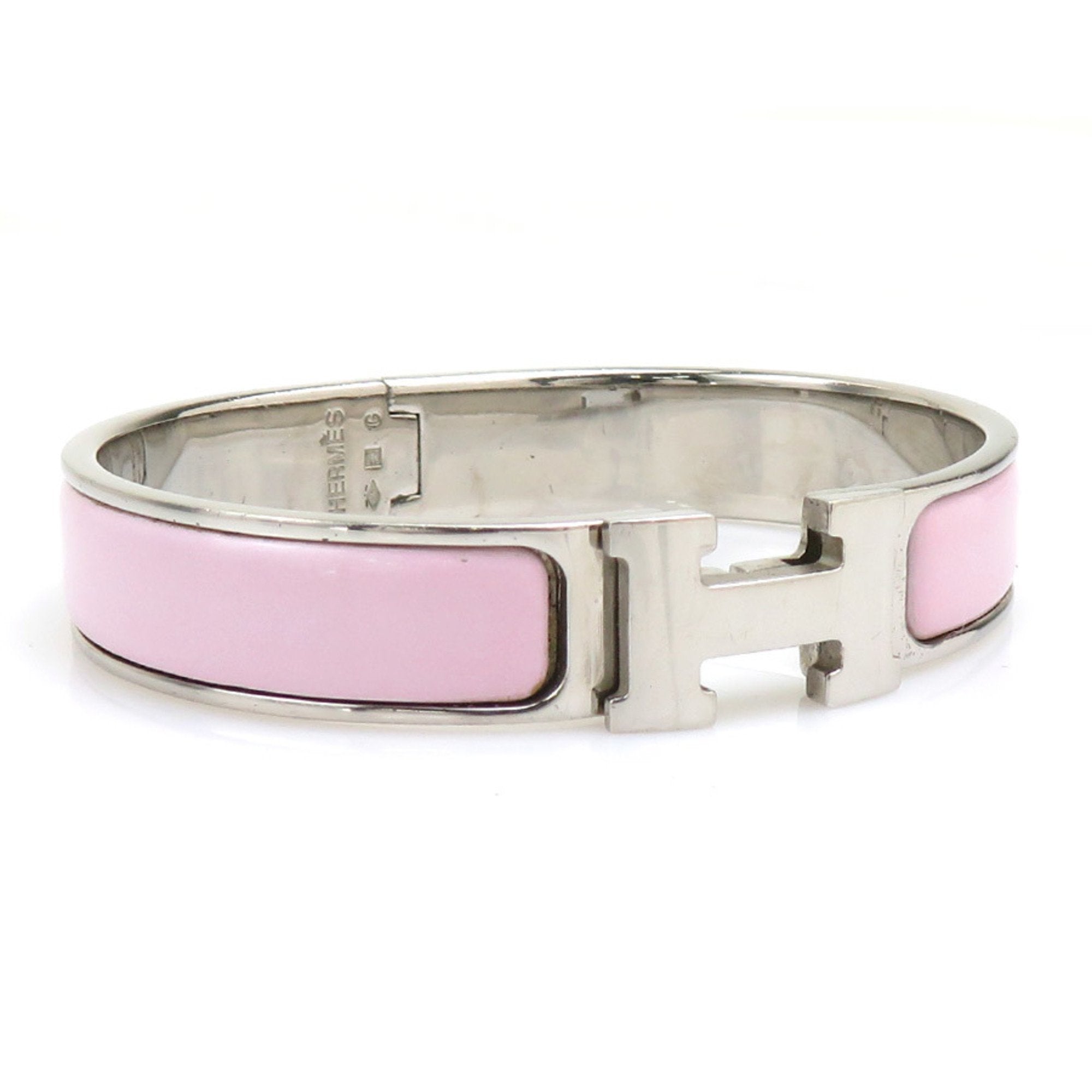 Bangle Bracelet Enamel and Metal Light Pink and Silver