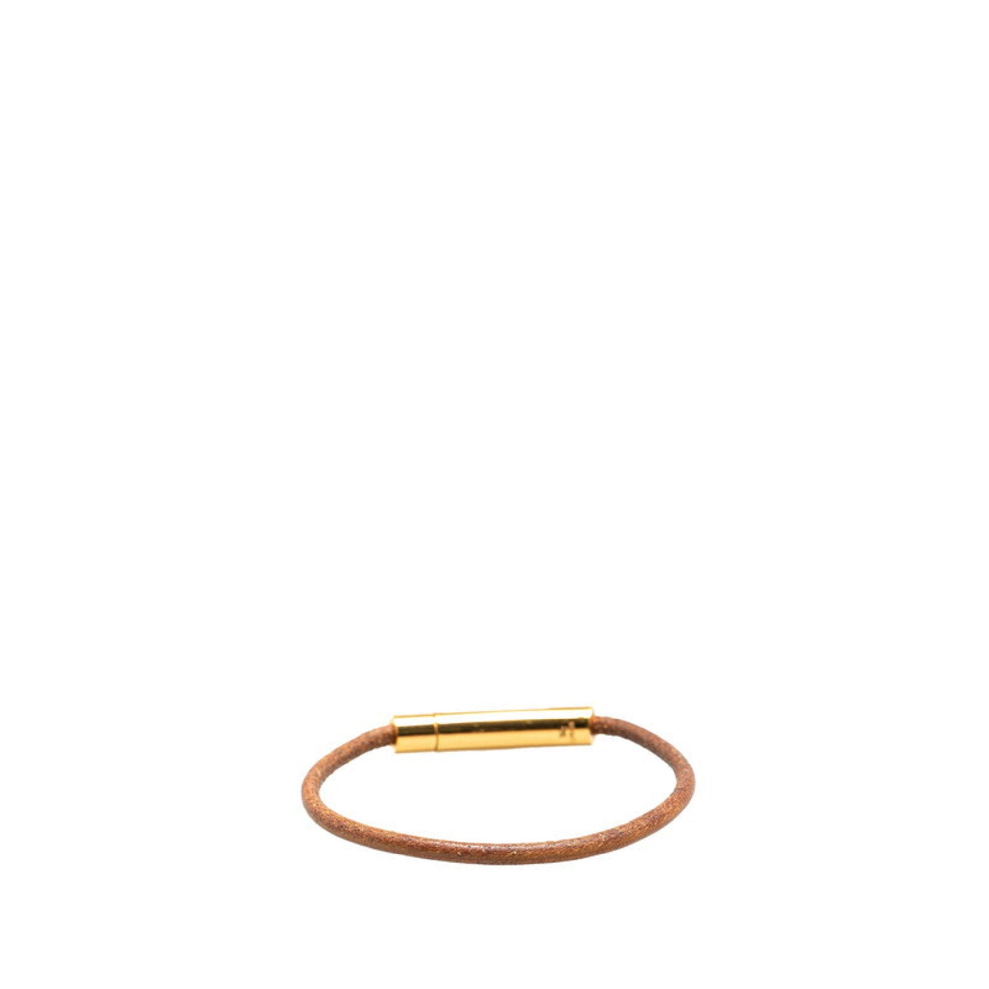 Heart Cadena Motif Bracelet Leather Brown and Gold