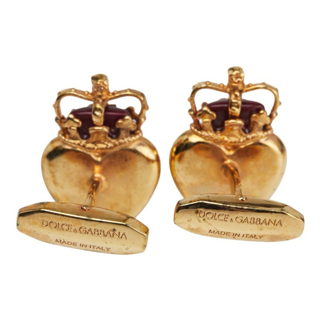 Amore Crown and Heart Motif Cufflinks Gold Red Plated Bracelet