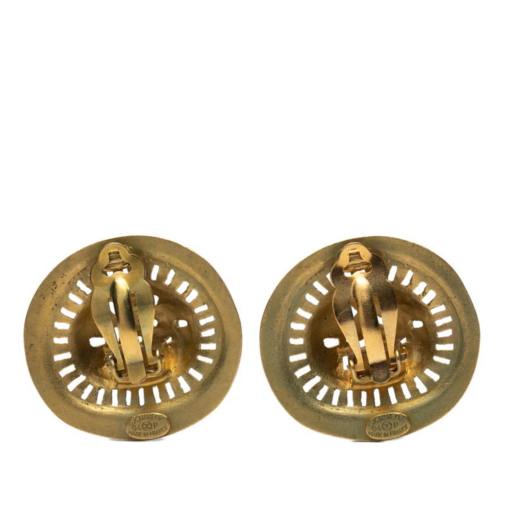 Vintage Clip-On Earrings Logo Clip-On Gold-Tone Metal