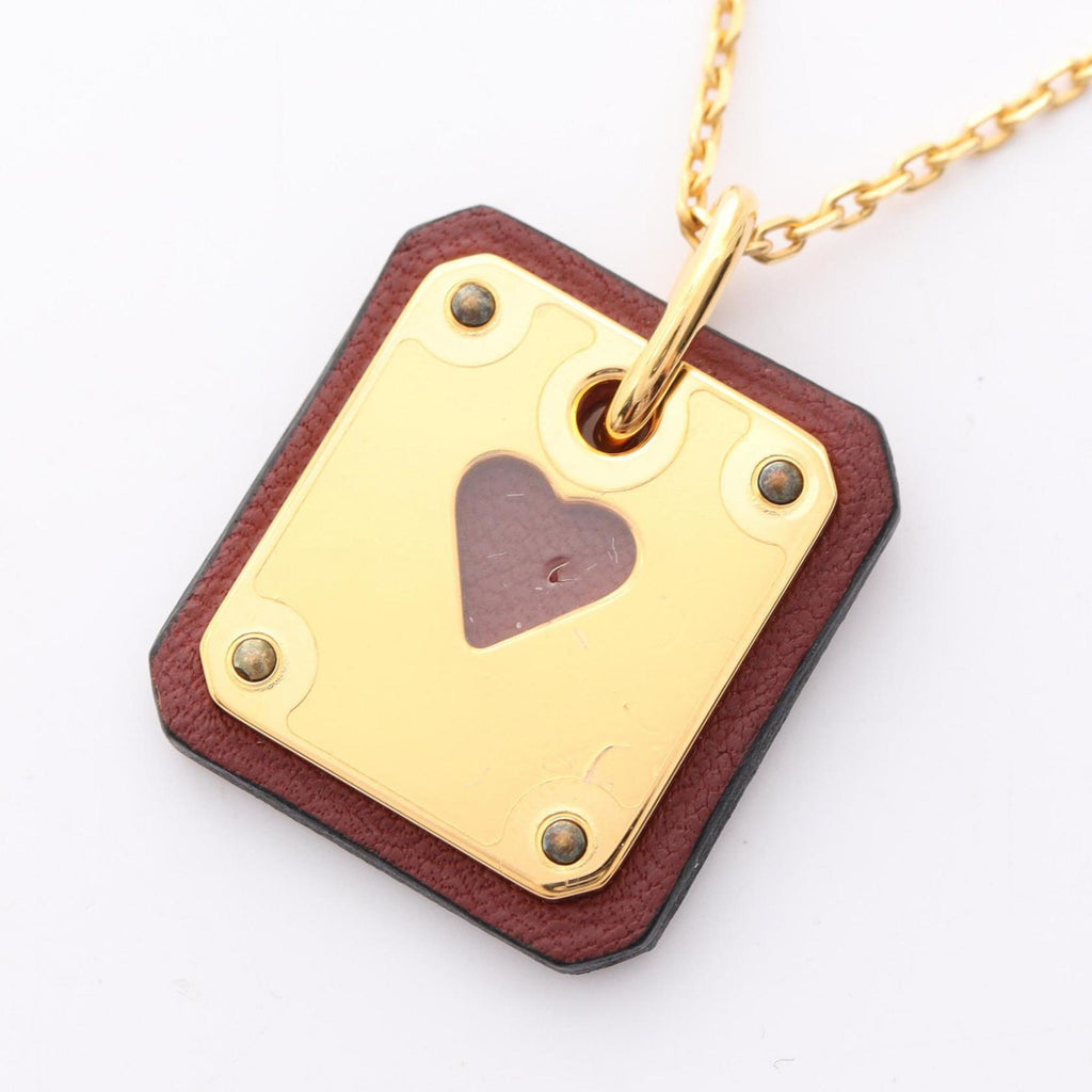 Pendant Necklace Swift Leather and Gold-Plated Brown and Gold