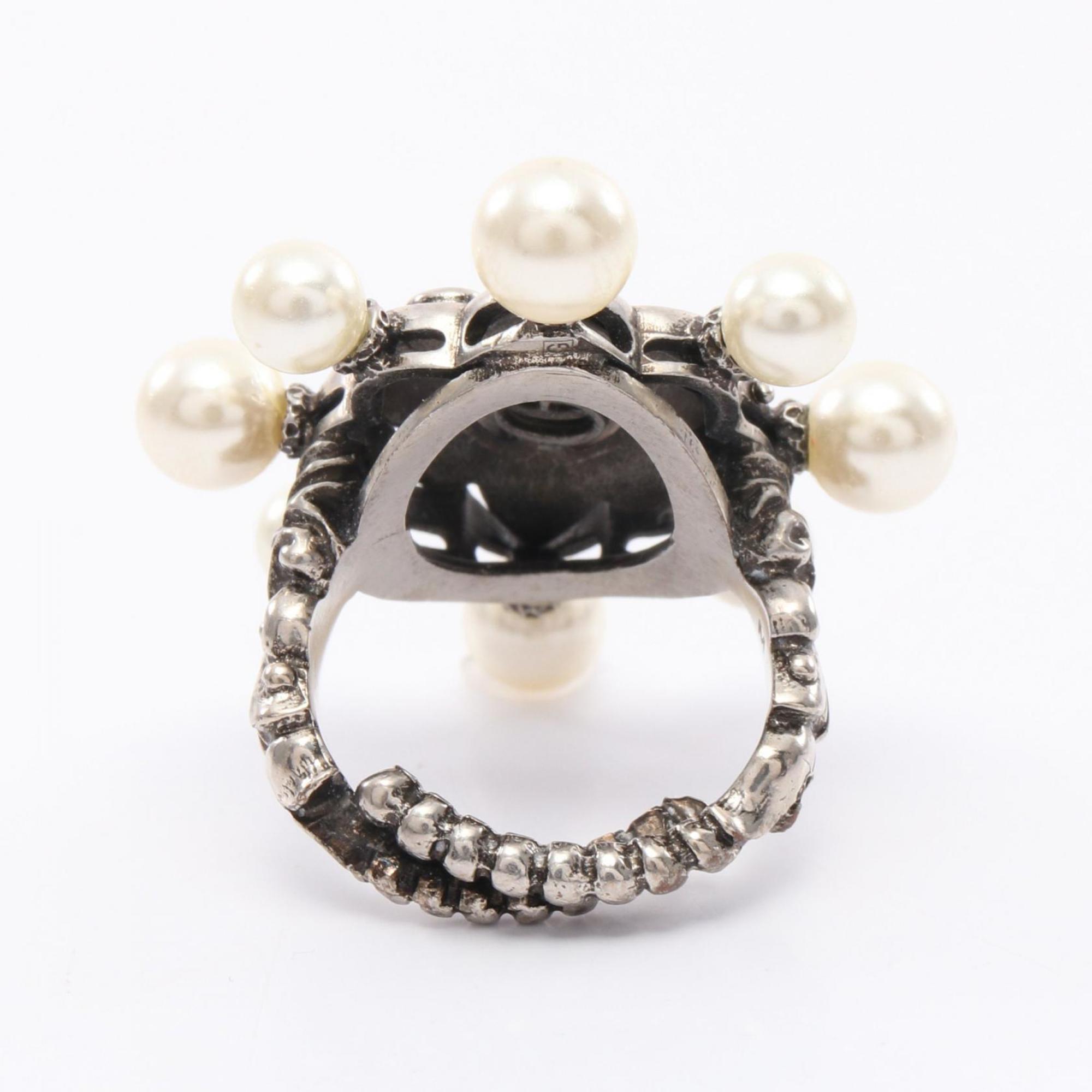 Ring Stainless Steel With Artificial Pearl and Rhinestone