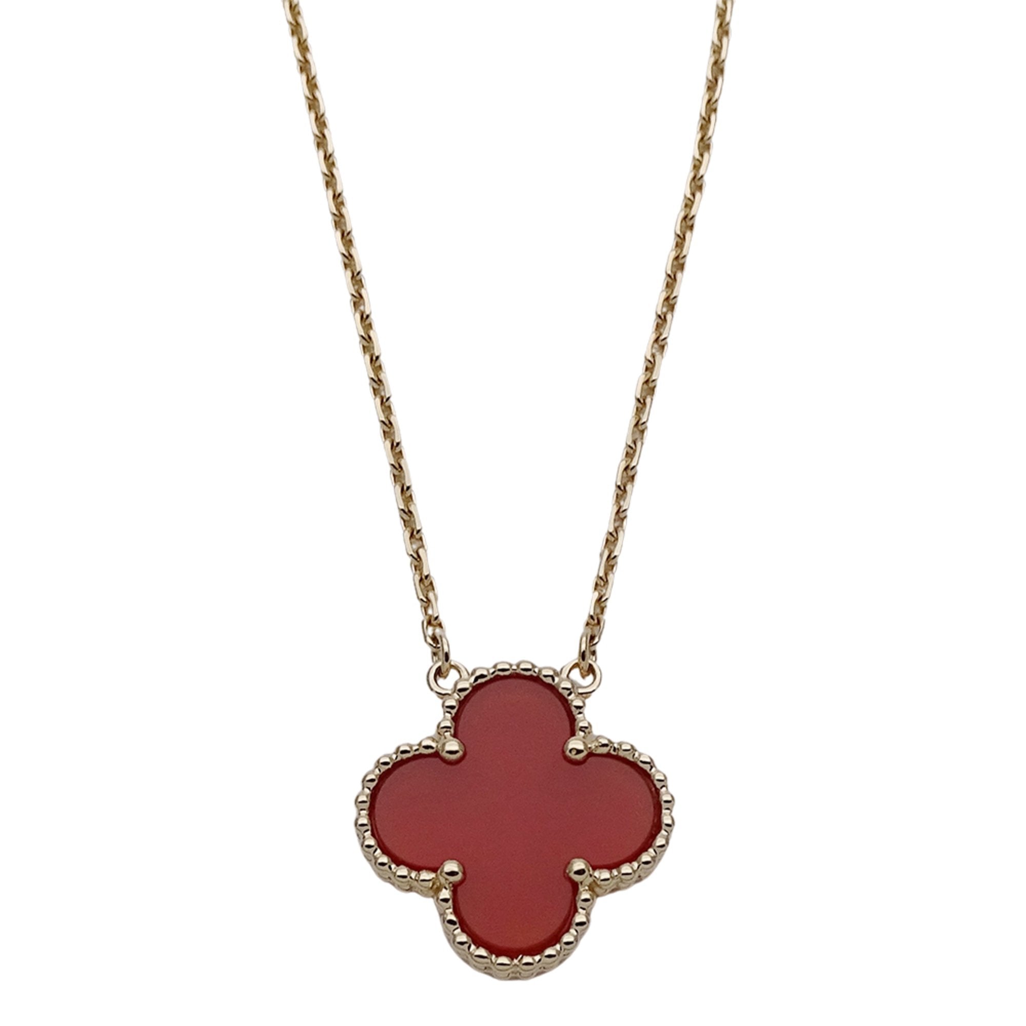 Vintage Alhambra Pendant Necklace 18K Yellow Gold and Carnelian