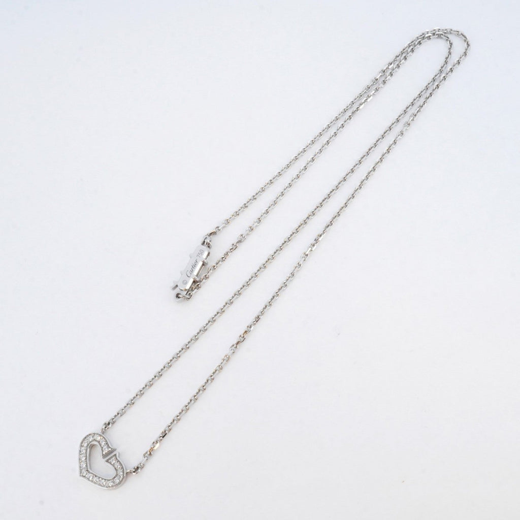C Heart Pendant Necklace 18K White Gold with Diamonds