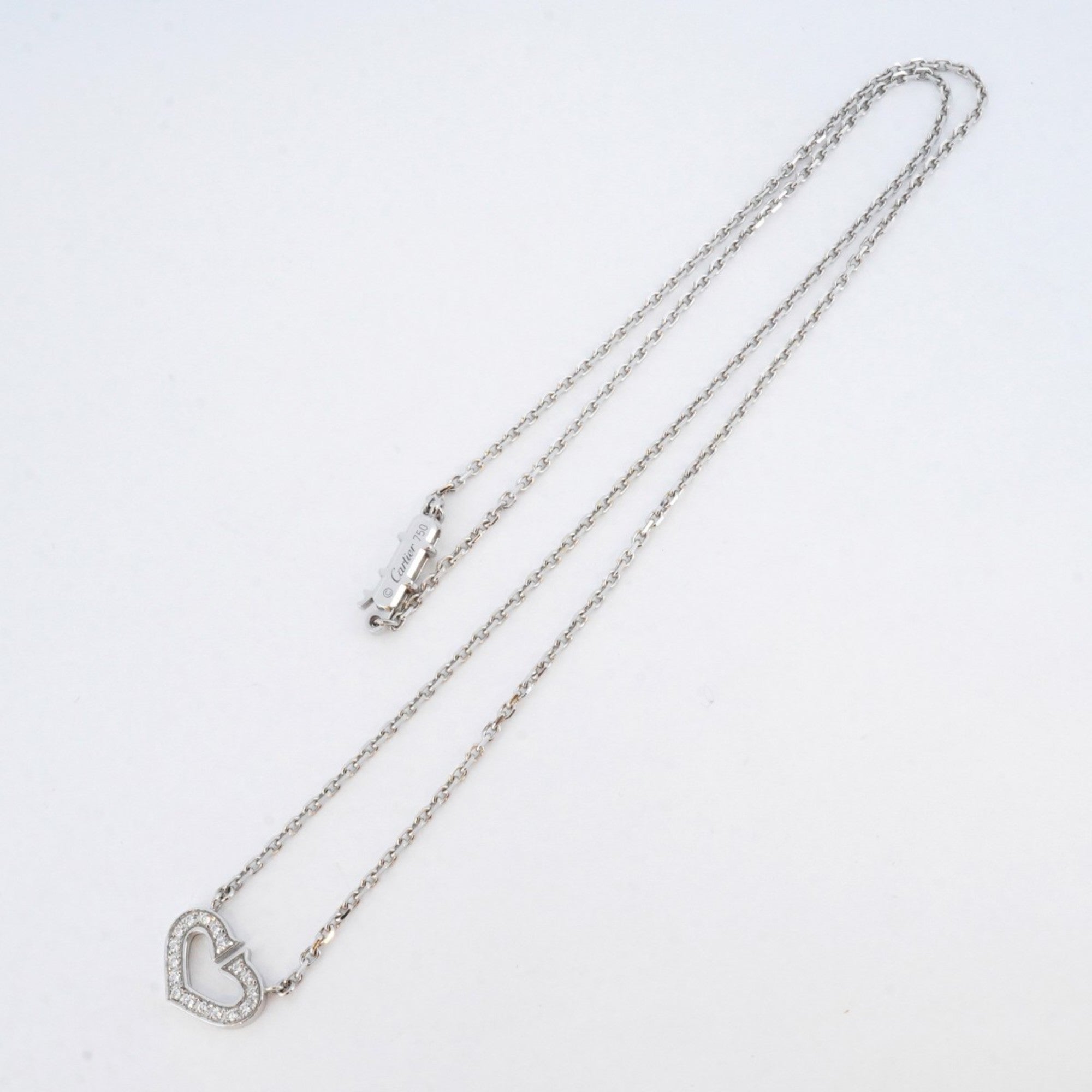 C Heart Pendant Necklace 18K White Gold with Diamonds
