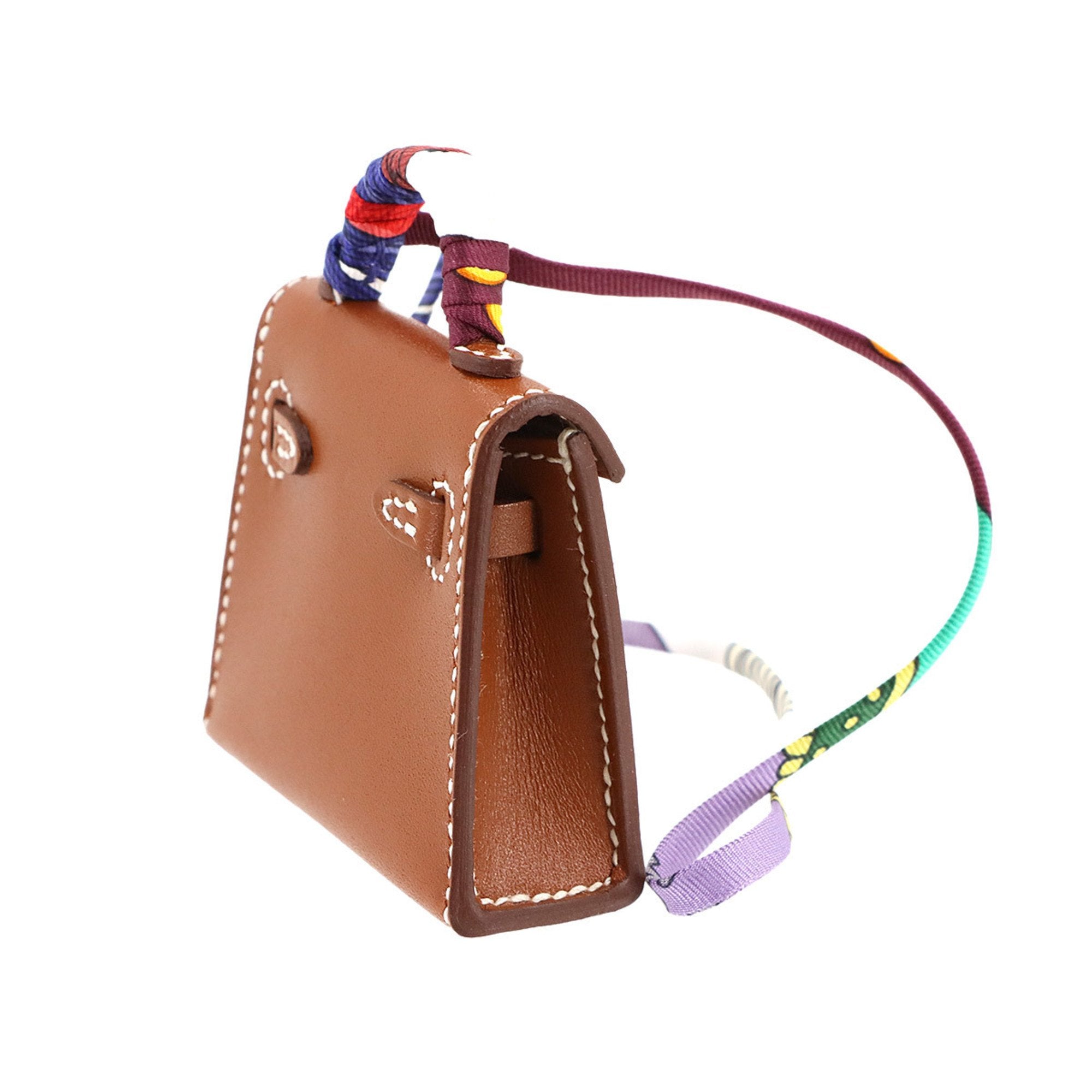 Kelly Twilly Charm Tadelakt Leather Brown Mini Handbag Charm