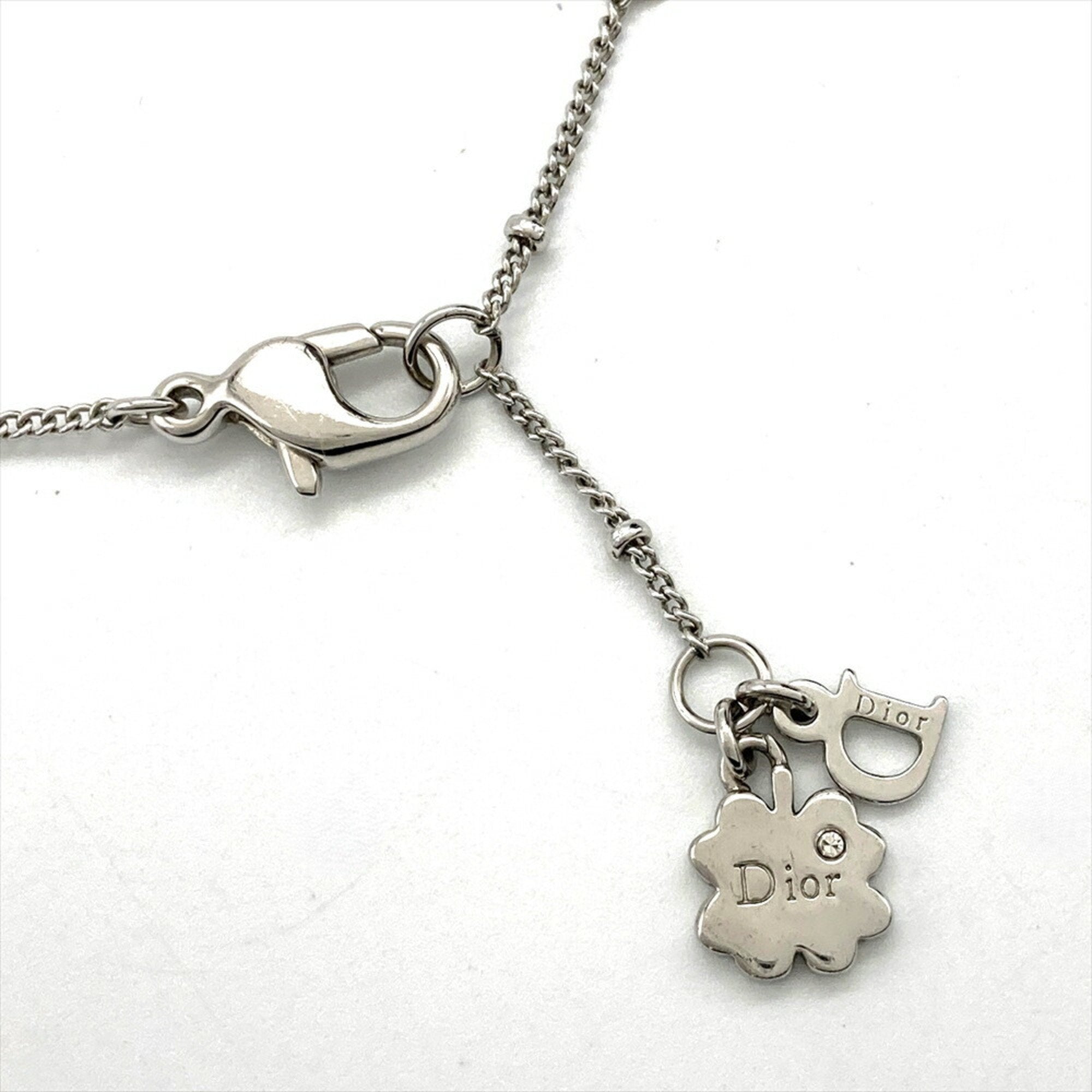 Pendant Necklace Metal and Rhinestone Pink and Silver