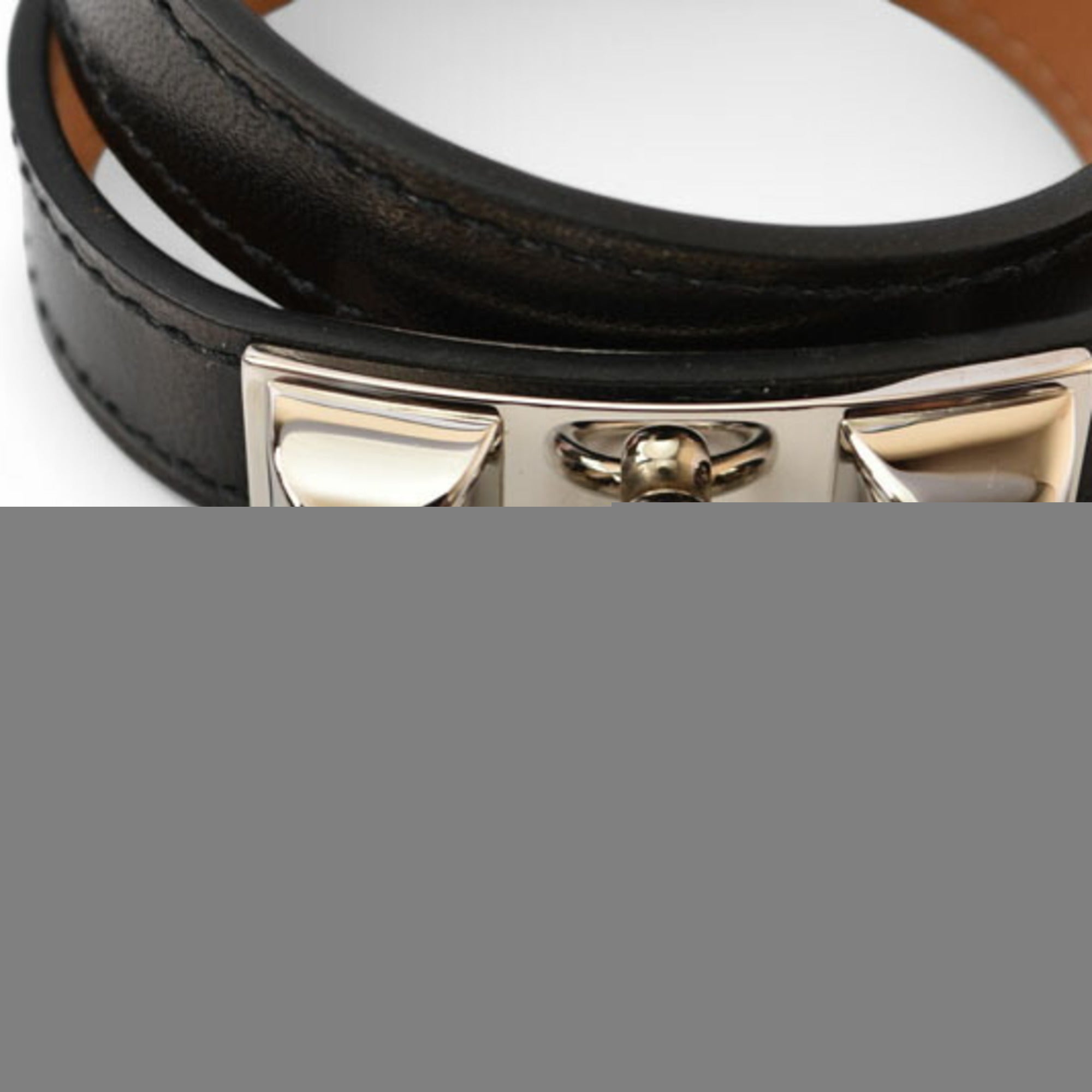 Bangle Leather Black and Silver Bracelet