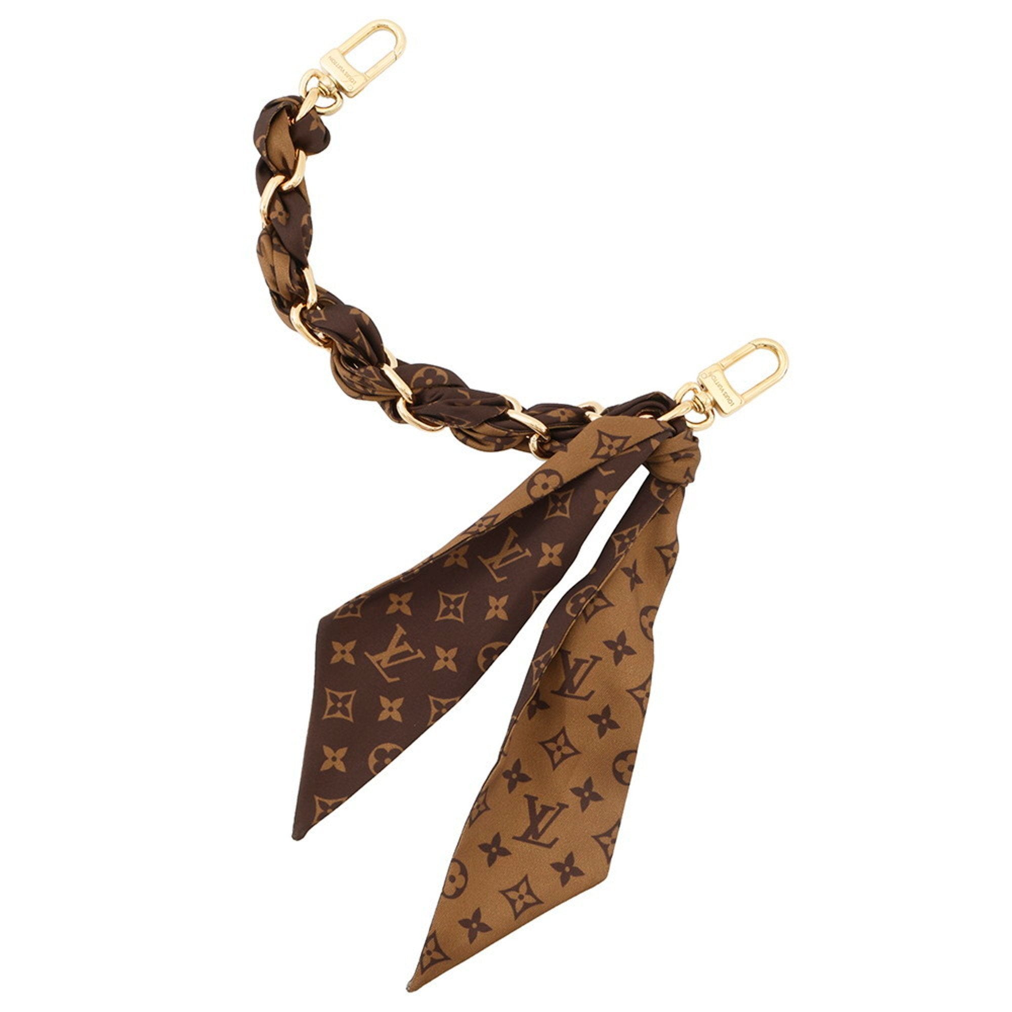 Monogram Chain Fleur Charm Metal and Silk Brown Handbag Charm