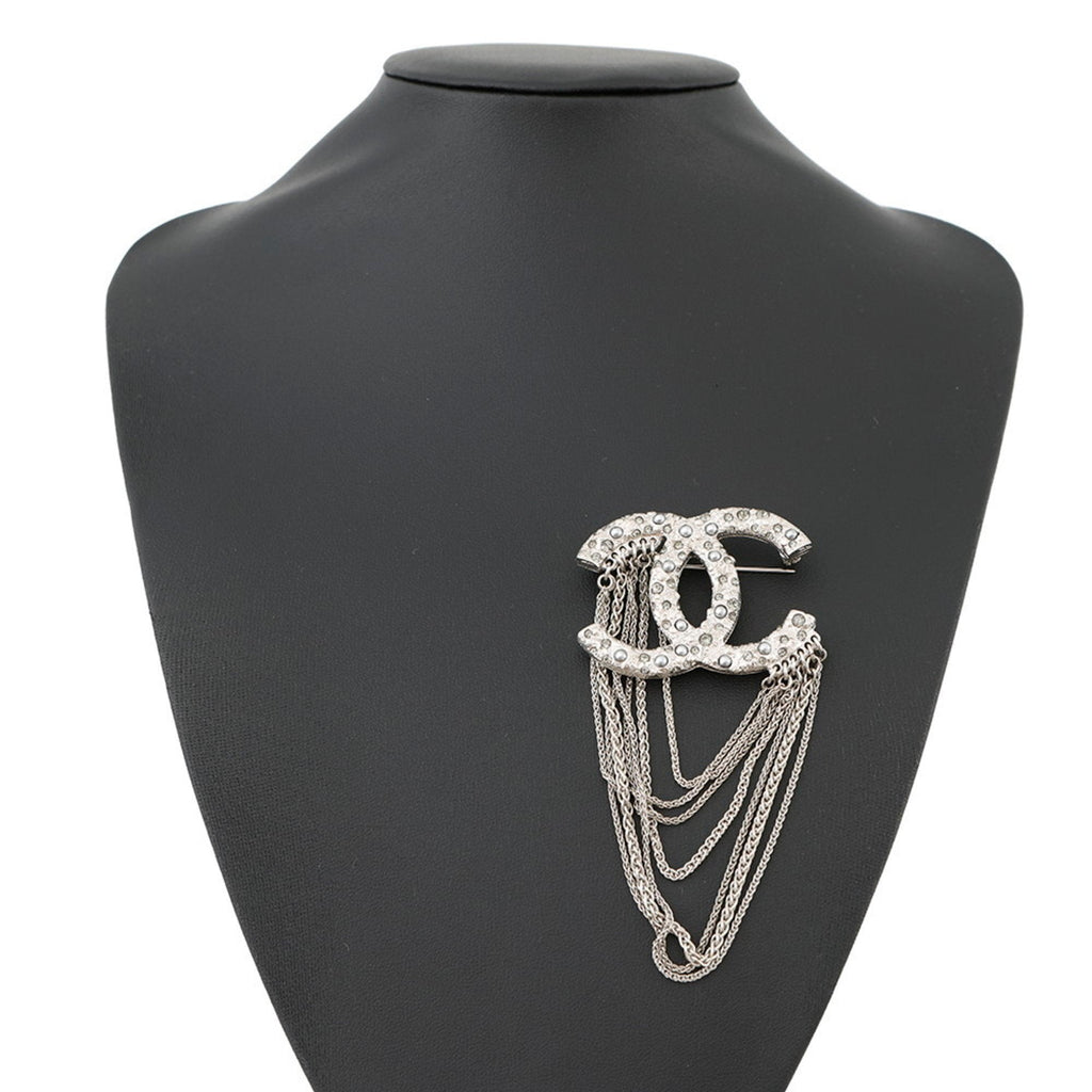 CC Logo Brooch Silver-Tone Metal