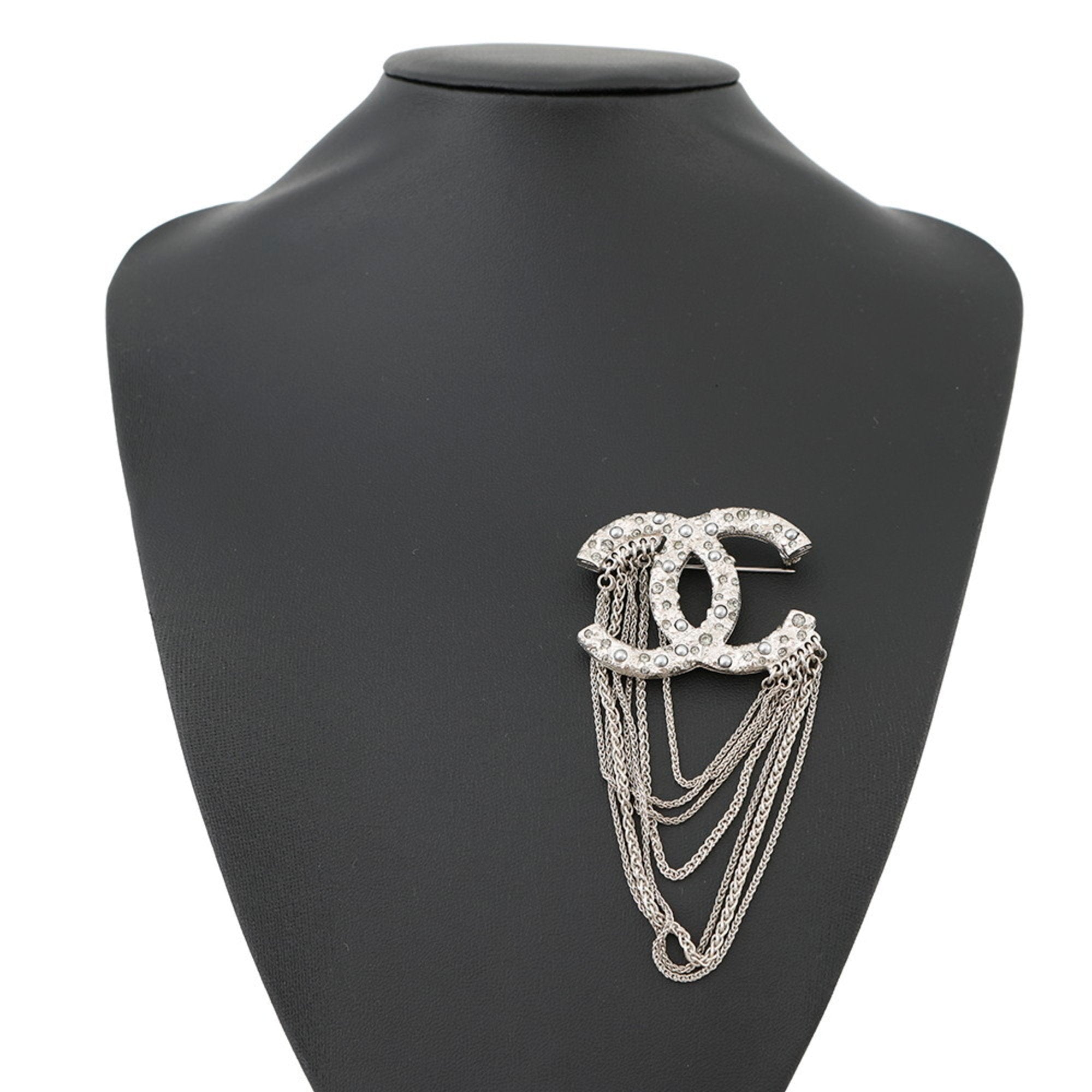 CC Logo Brooch Silver-Tone Metal