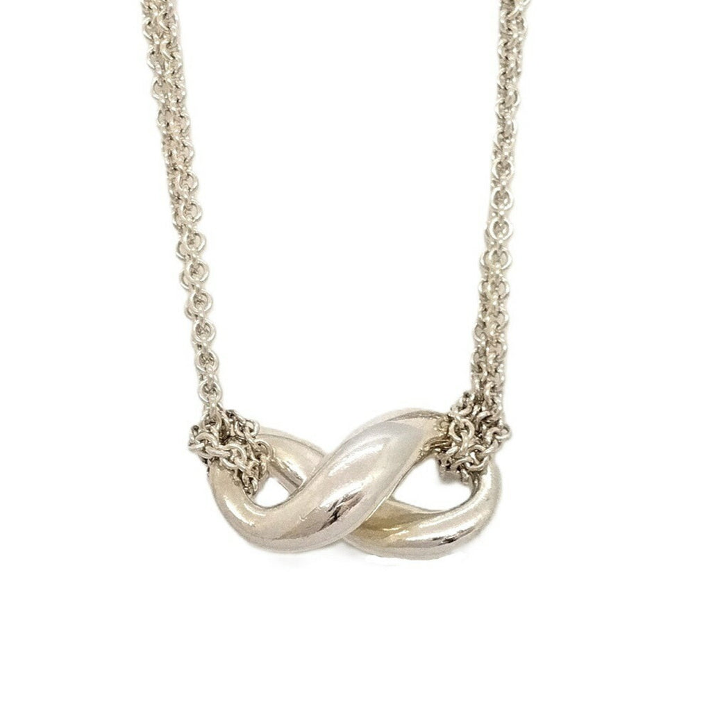 Infinity Pendant Necklace Sterling Silver Double Chain Choker