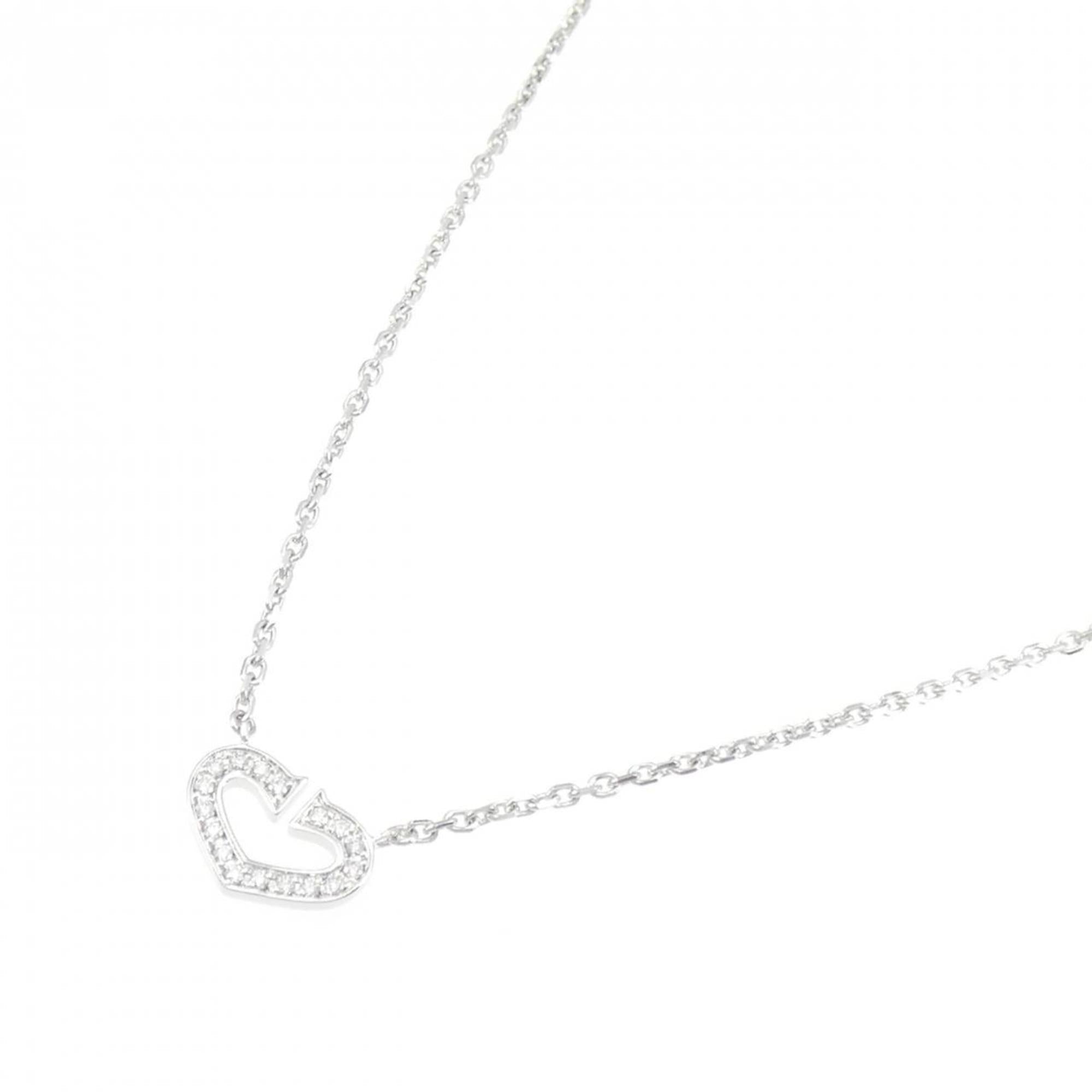 C Heart Pendant Necklace 18K White Gold