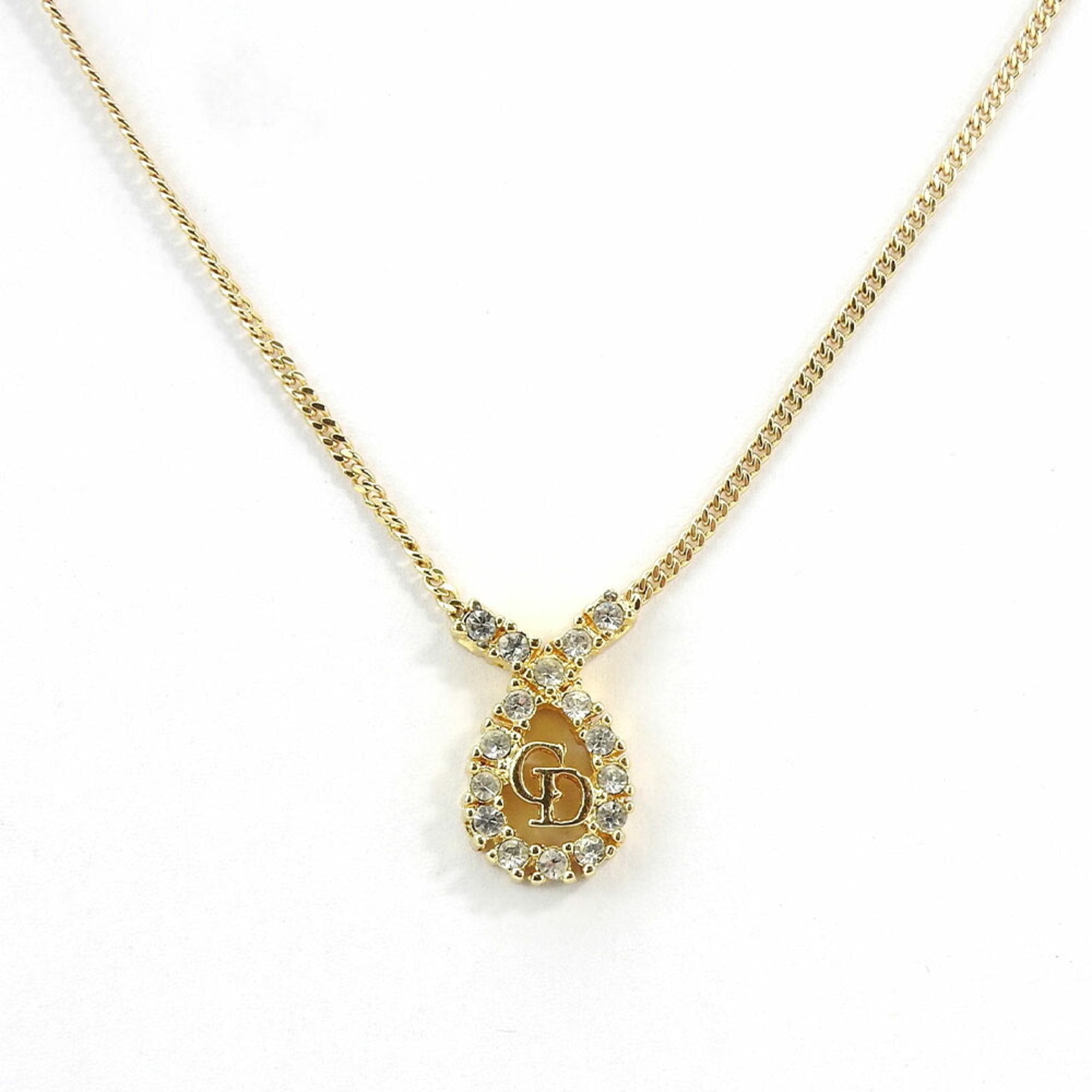 Pendant Necklace Metal Gold With Rhinestone