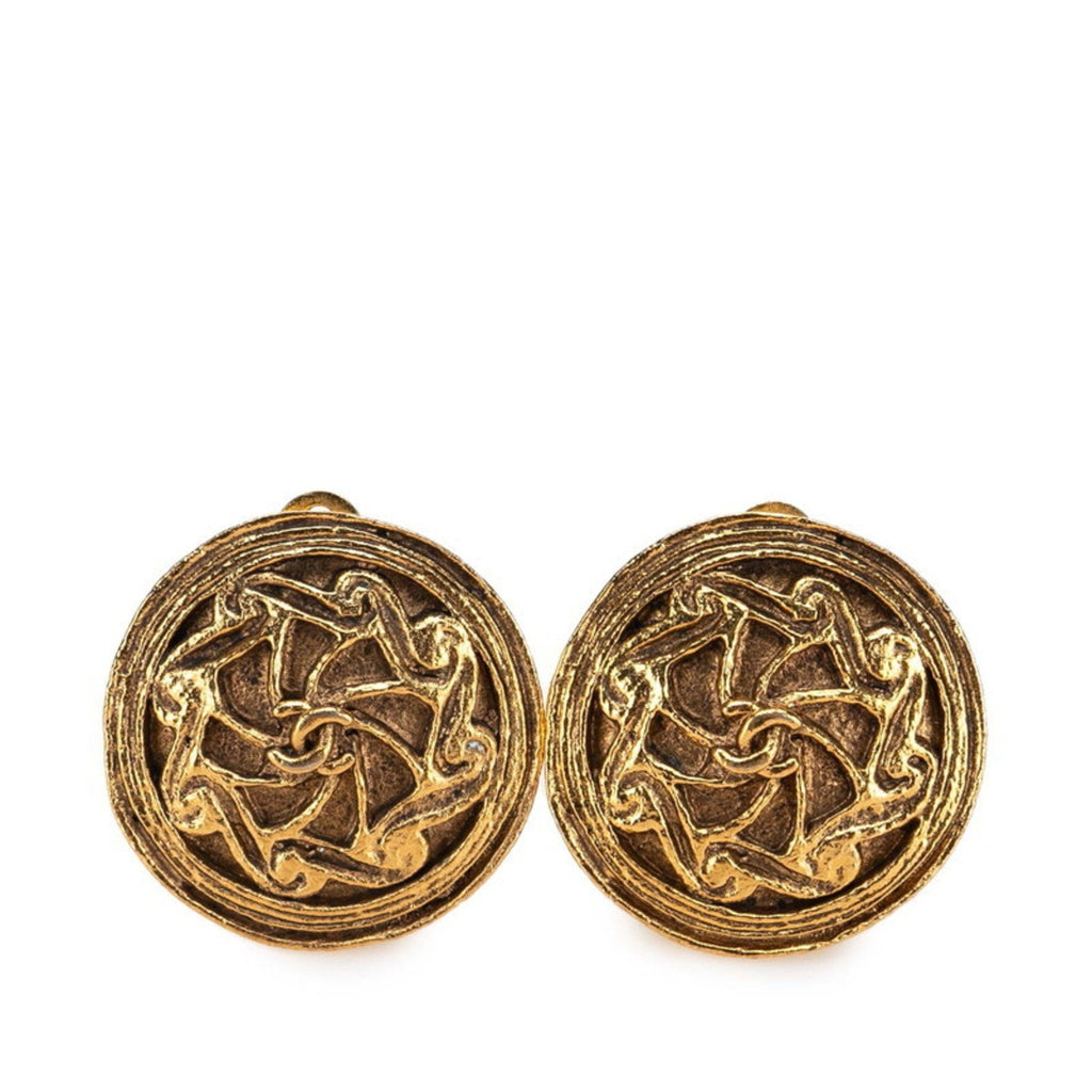 CC Logo Round Clip-On Earrings Metal Gold-Tone Metal