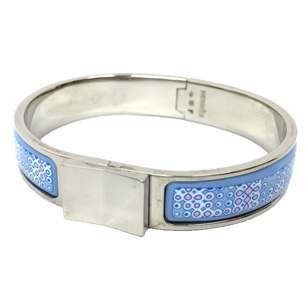 Bangle Bracelet Brass and Cloisonné and Enamel Light Blue Silver