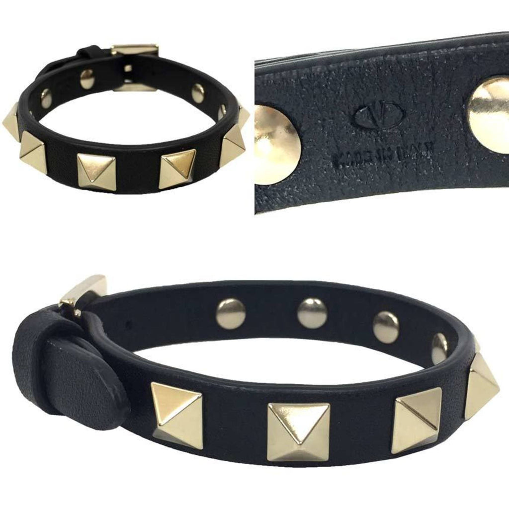 Rockstud Bracelet Leather Black and Champagne Gold