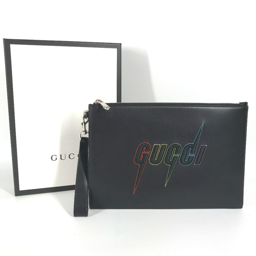 Blade Logo Wristlet Pouch Embroidered Leather