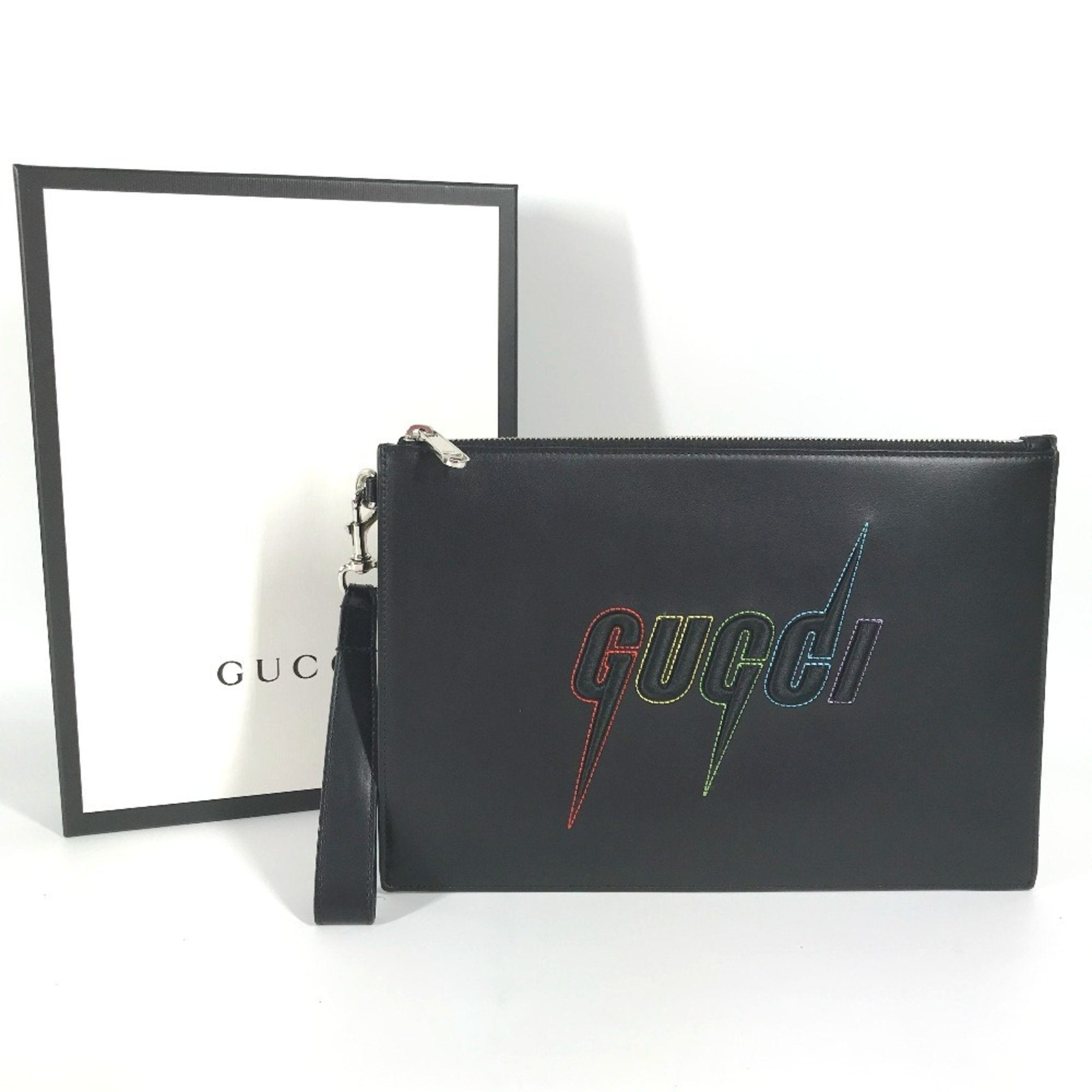 Blade Logo Wristlet Pouch Embroidered Leather