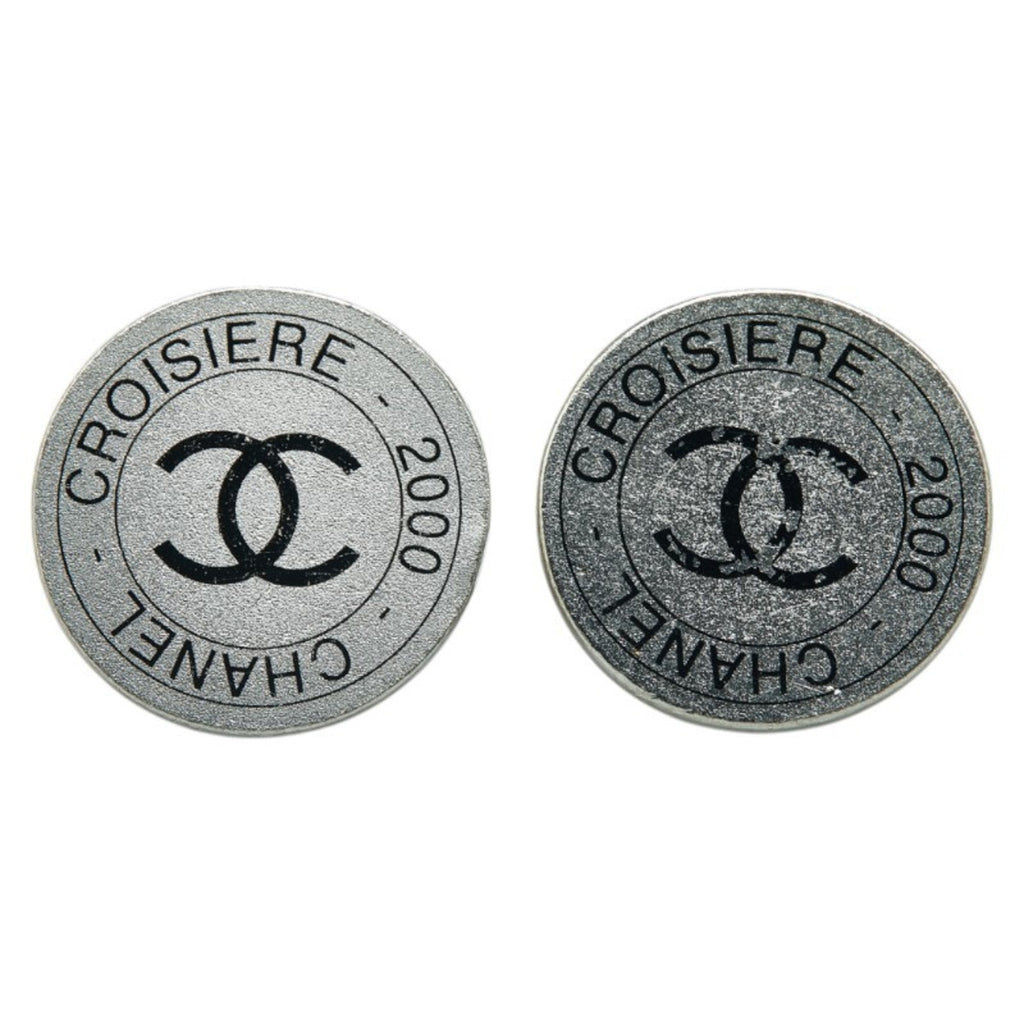 CC Logo Round Clip-On Earrings Silver-Tone Metal Silver-Tone Metal