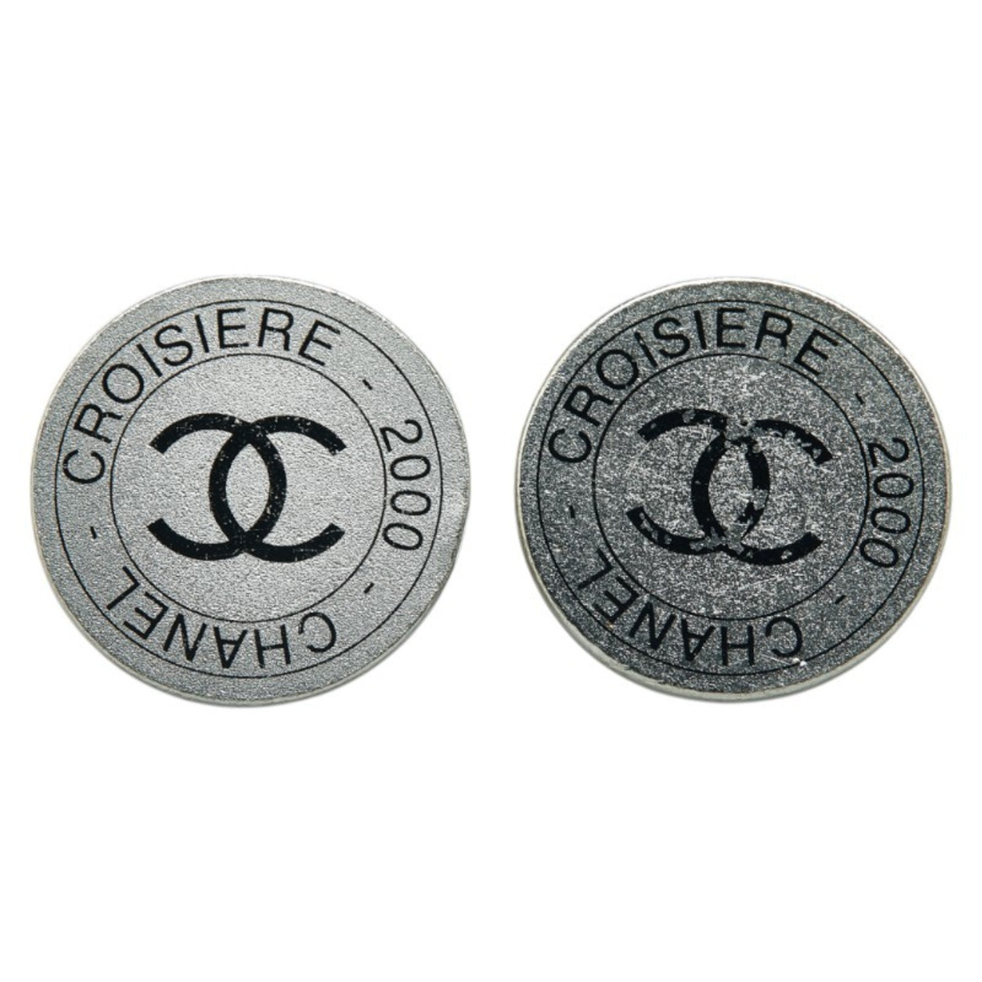 CC Logo Round Clip-On Earrings Silver-Tone Metal Silver-Tone Metal
