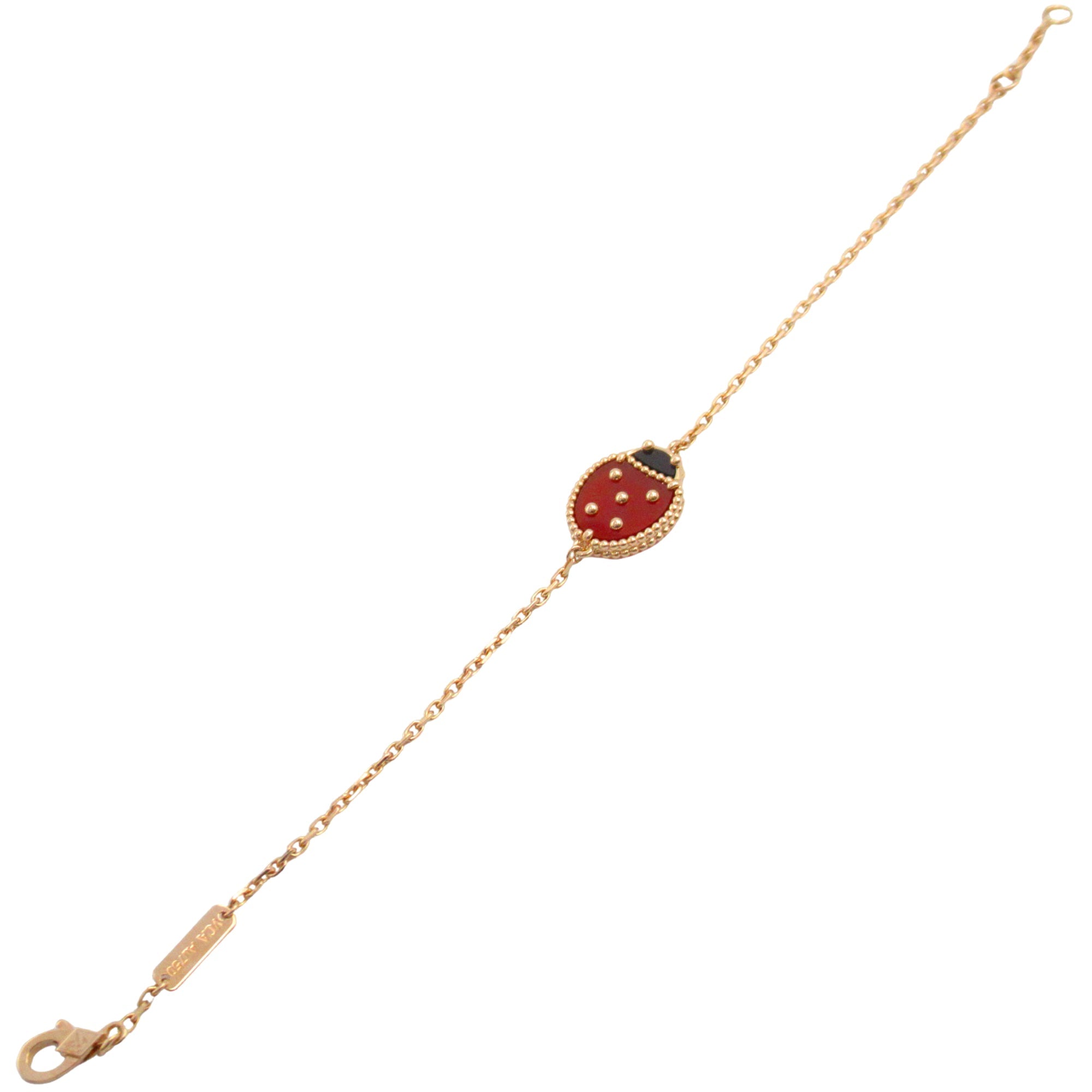 Lucky Spring Closed Wing Ladybug Bracelet 18K Rose Gold with Onyx and Carnelian