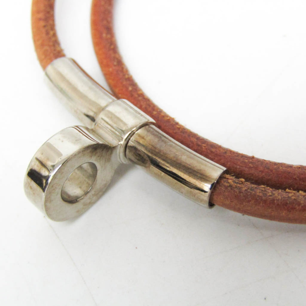 Bracelet Leather and Metal Brown and Silver