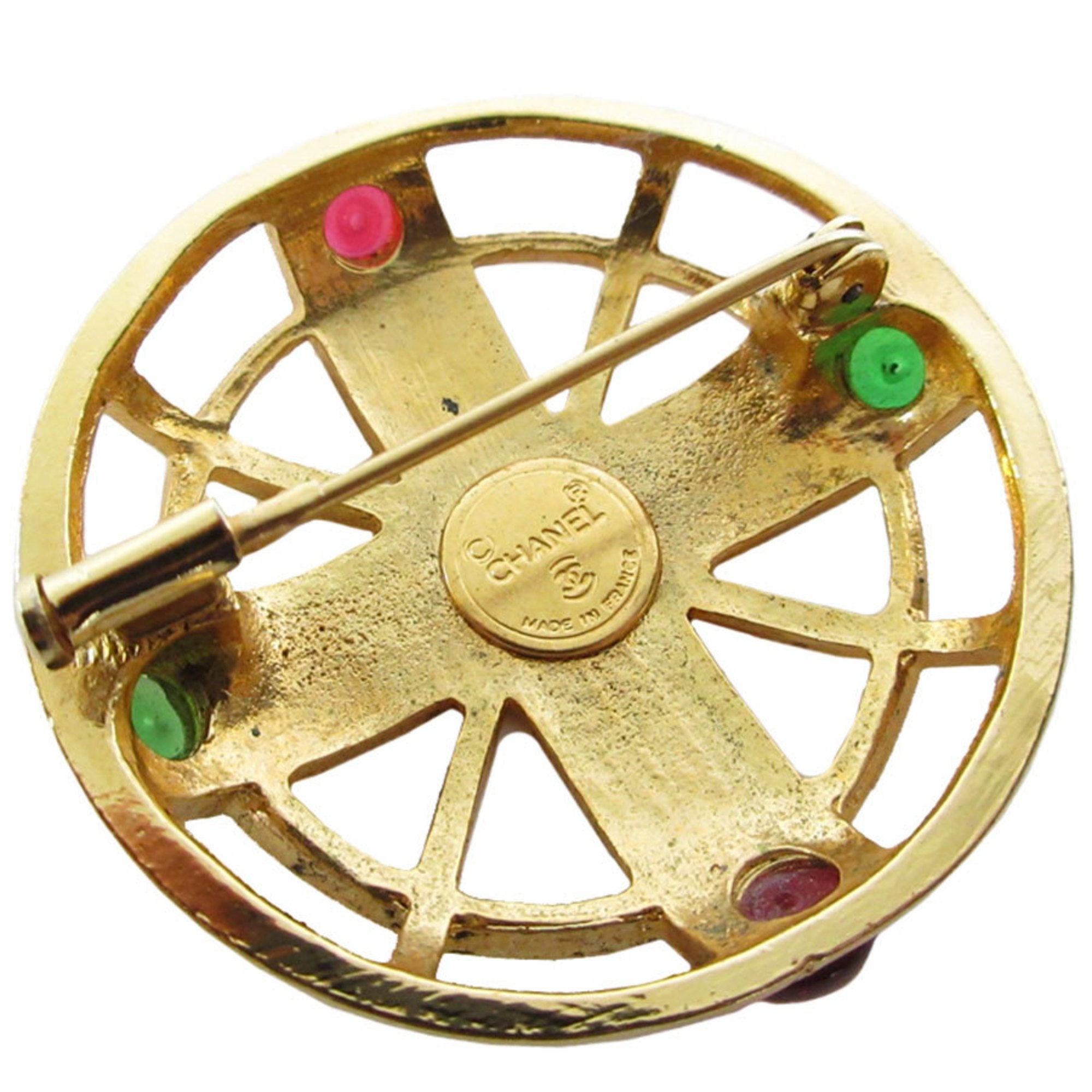 Brooch Metal Gold With Glass Stones