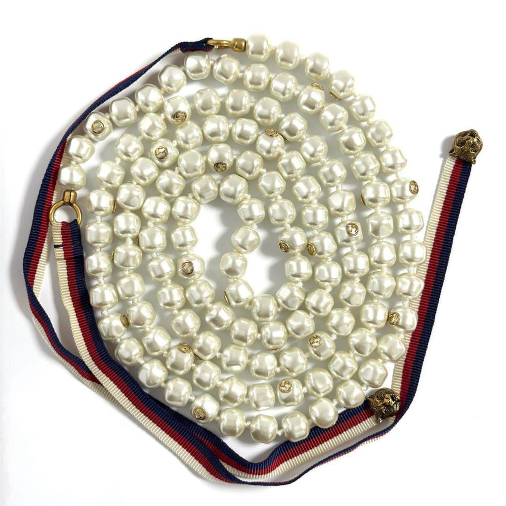 Long Pendant Necklace Artificial Pearl and Metal