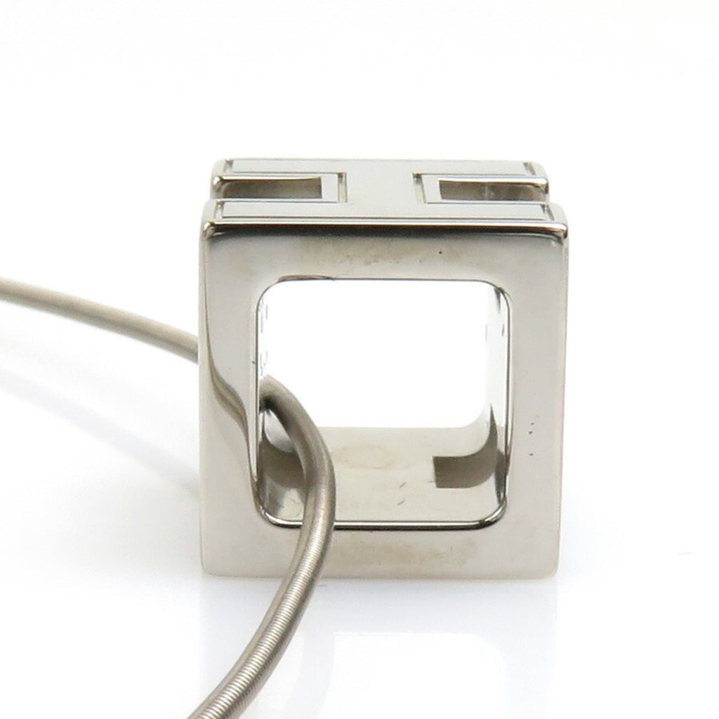 Cage D'H Pendant Necklace Enamel and Metal Off-White Silver