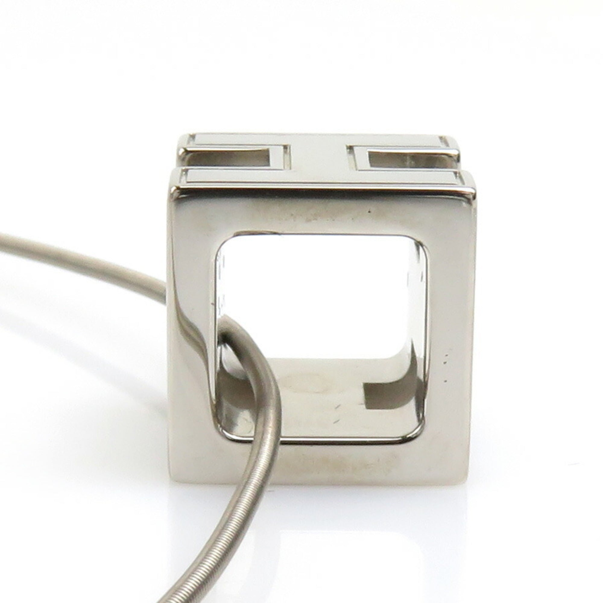 Cage D'H Pendant Necklace Enamel and Metal Off-White Silver