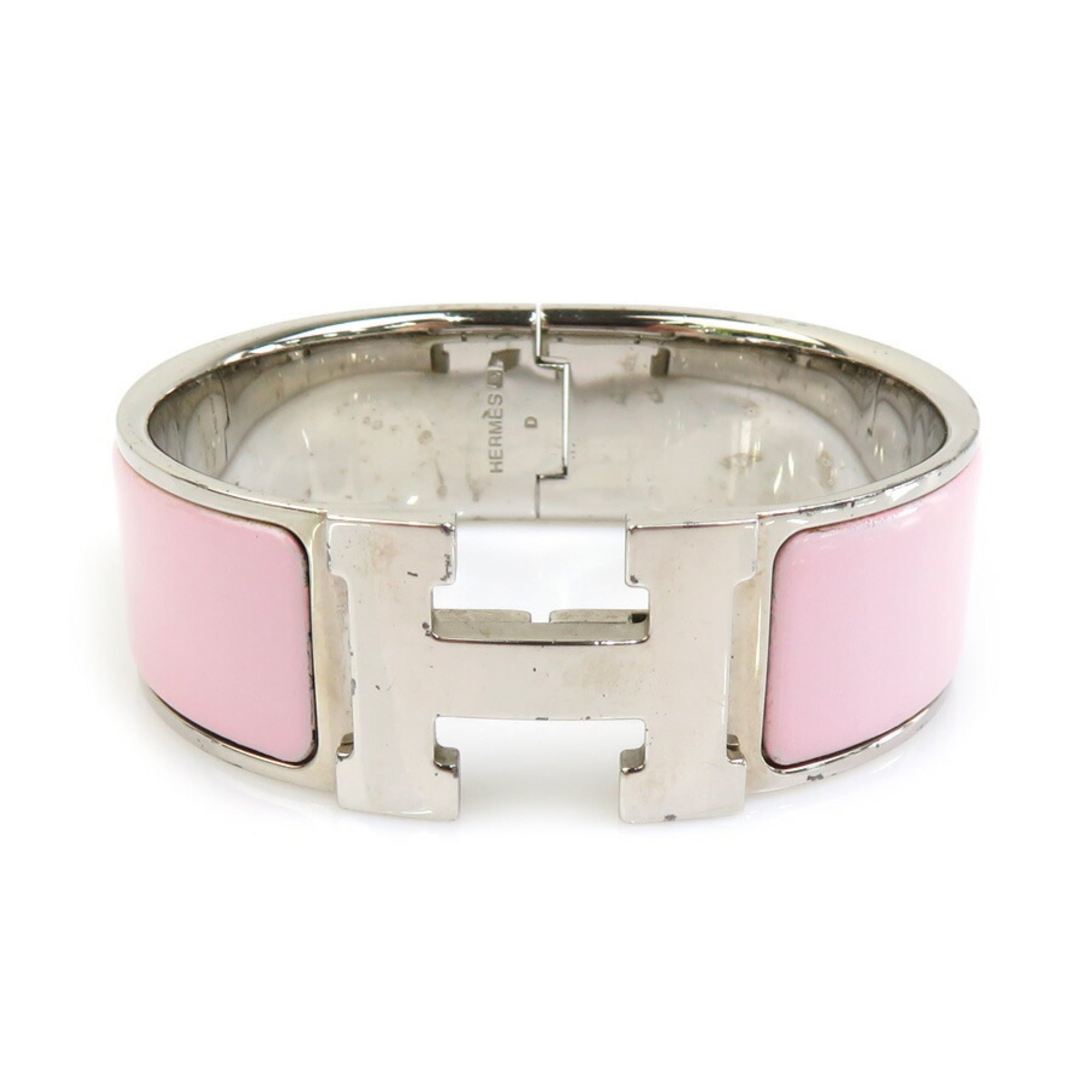 Bangle Enamel and Metal Light Pink and Silver Bracelet