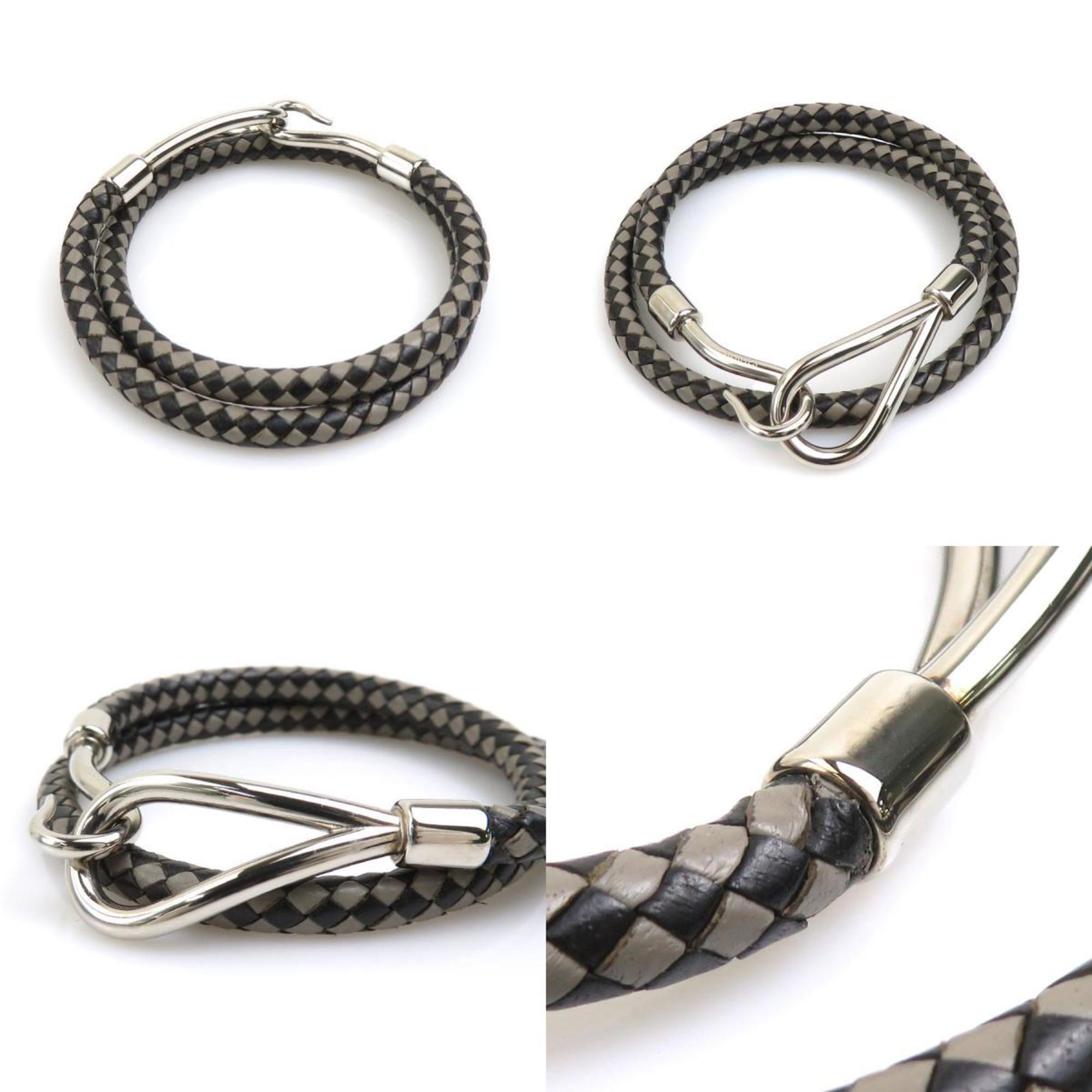 Leather Choker Necklace Metal Black Gray Silver