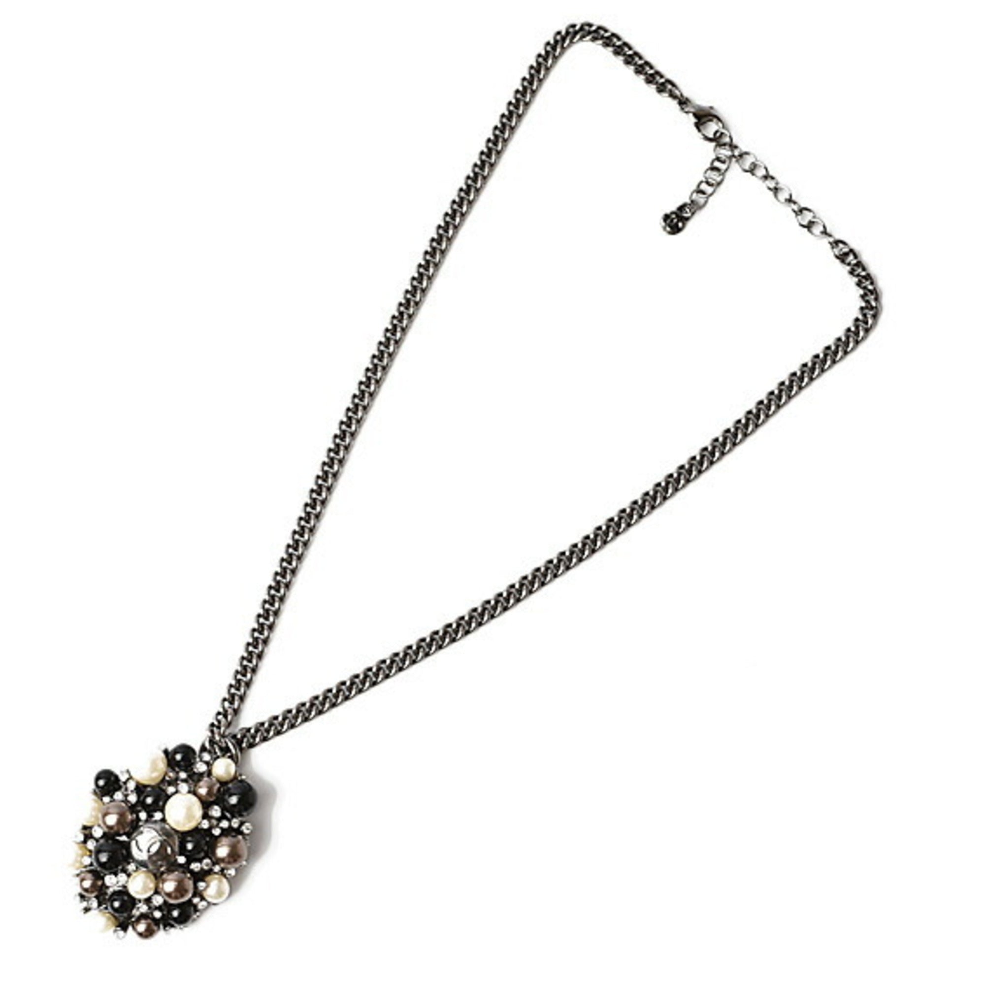 Pendant Necklace With Artificial Pearl and Resin and Rhinestone Silver