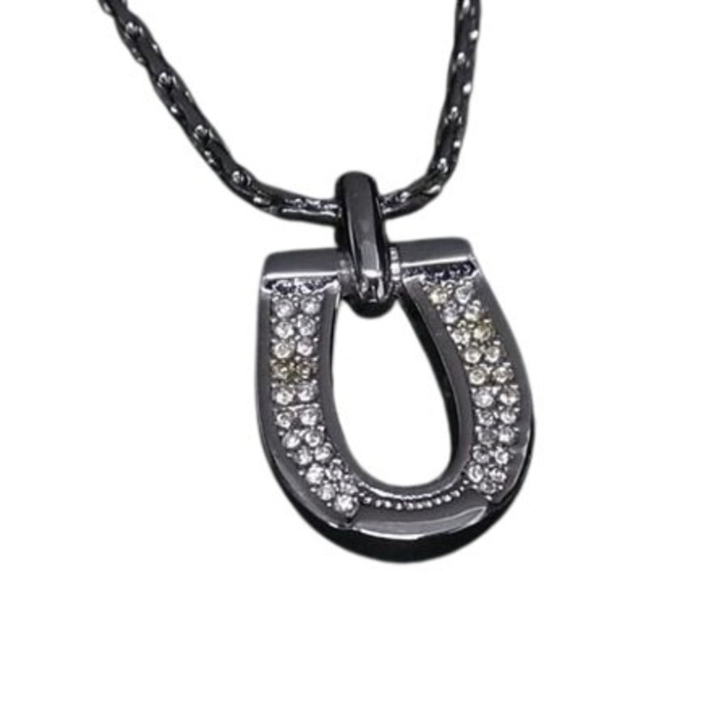 Pendant Necklace Metal Silver with Rhinestones