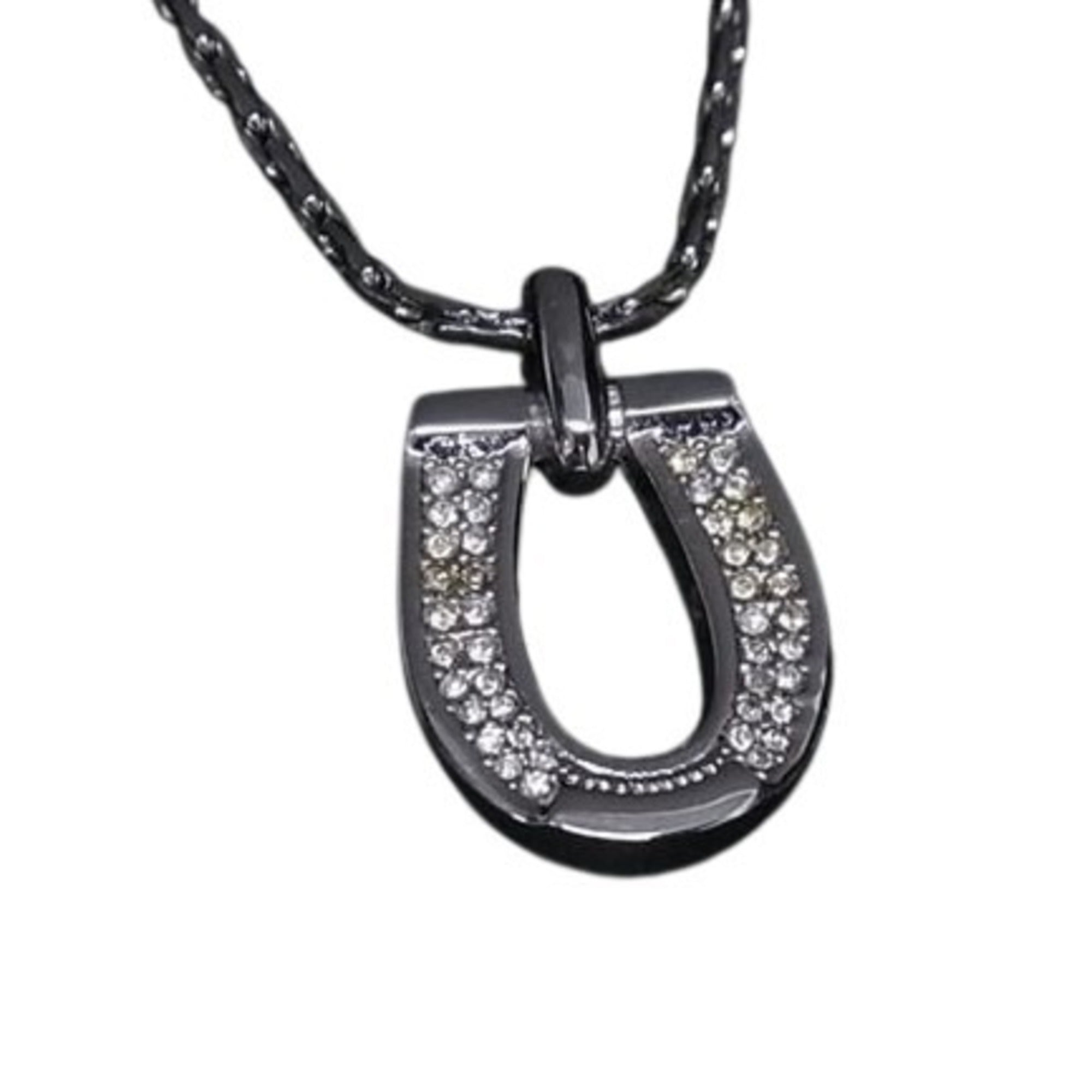 Pendant Necklace Metal Silver with Rhinestones
