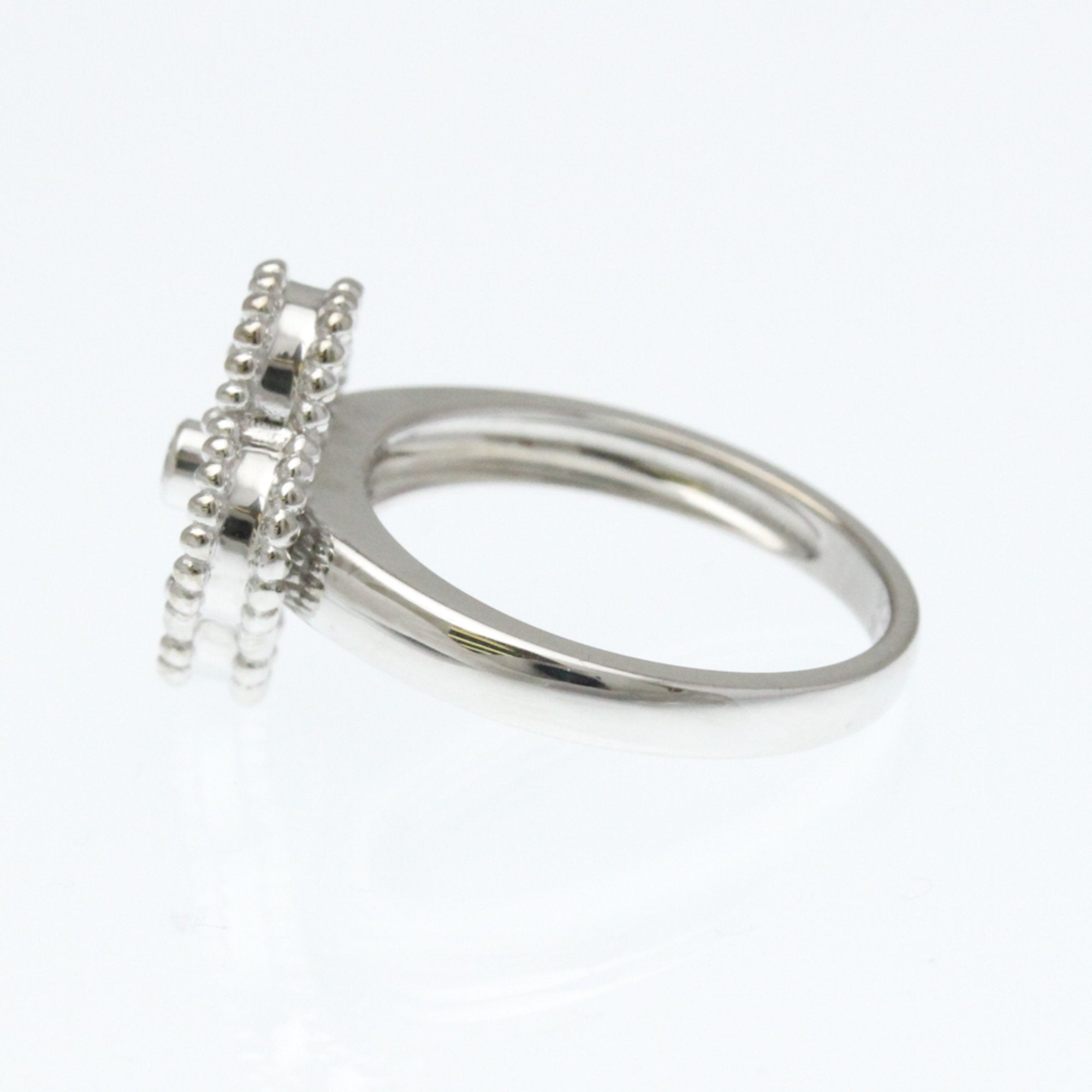Vintage Alhambra Ring Sterling Silver and 18K White Gold and Mother of Pearl