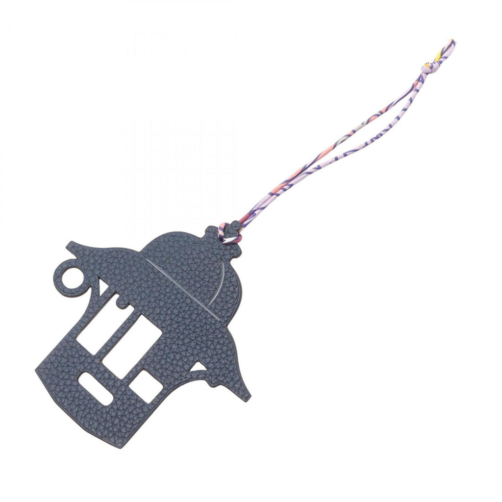 Keyring Charm Chevre and Taurillon Clemence Leather Navy Blue Ring