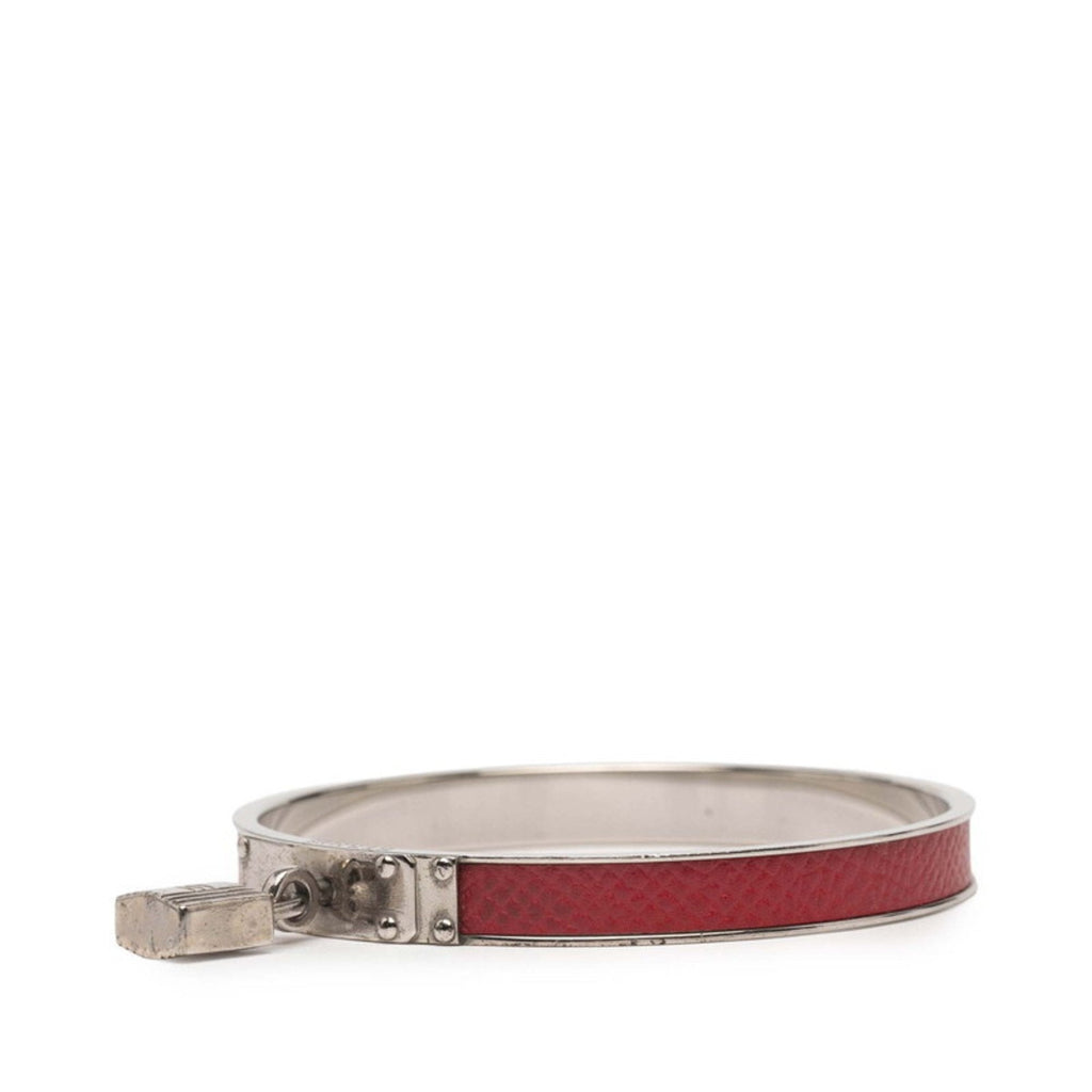 Bangle Leather and Metal Red and Silver Bracelet