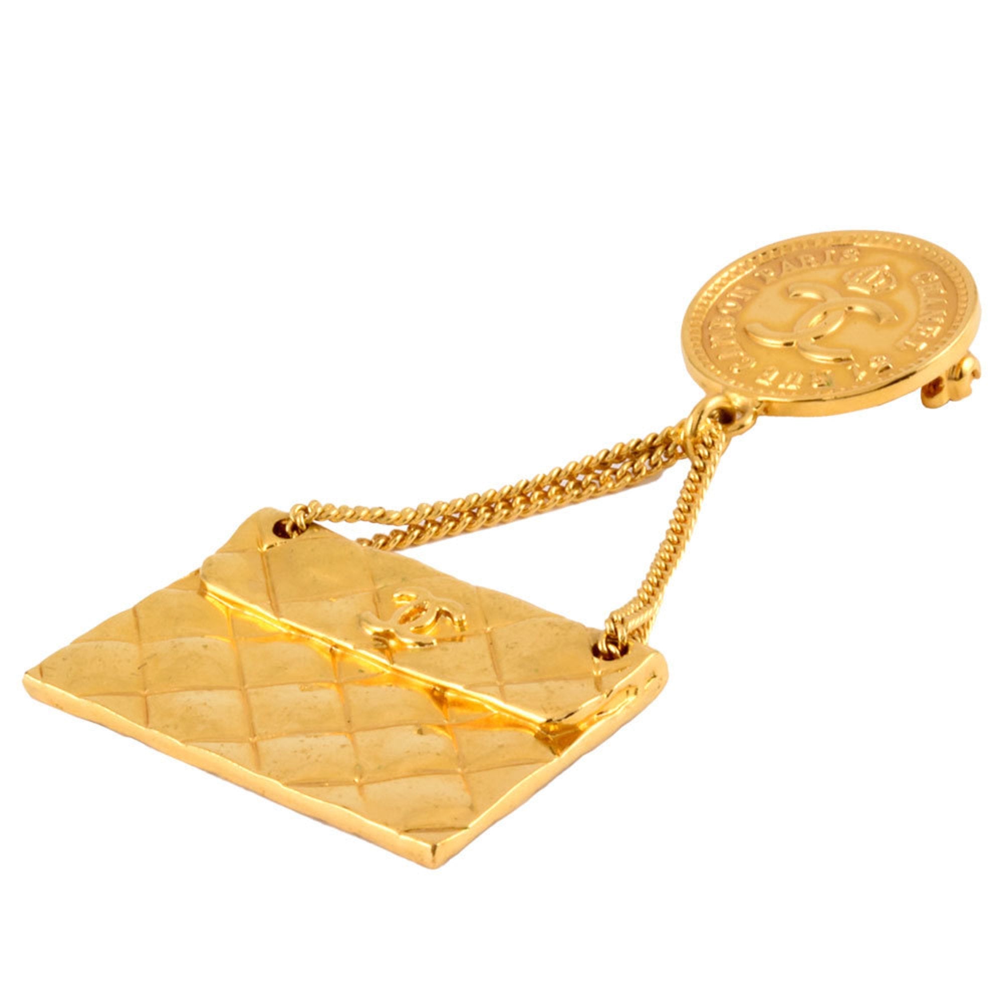 CC Logo Brooch Gold-Tone Metal