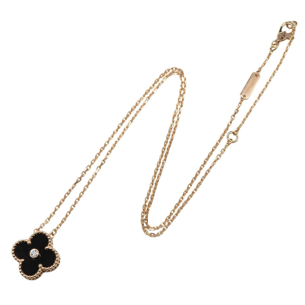 Vintage Alhambra Pendant Necklace 18K Rose Gold and Onyx