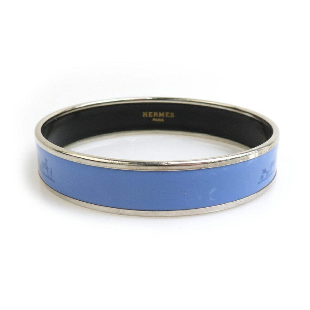 Bangle Enamel and Metal Blue and Silver Bracelet