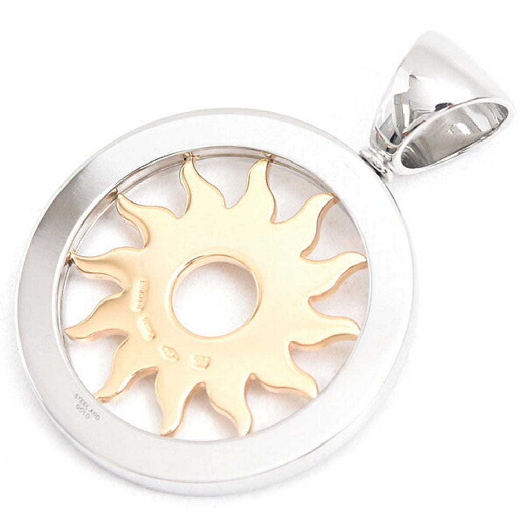 Tondo Sun Pendant Stainless Steel and 18K Yellow Gold With Pavé Diamond
